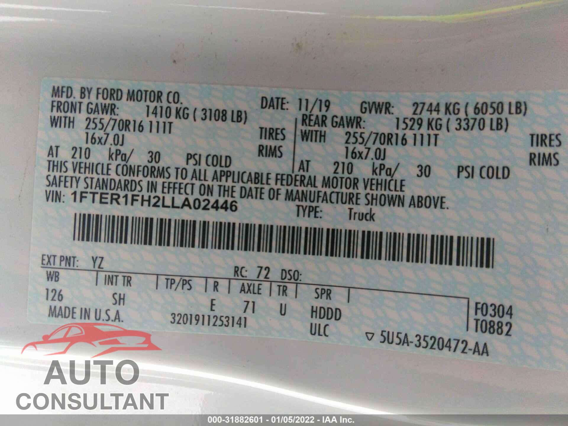 FORD RANGER 2020 - 1FTER1FH2LLA02446