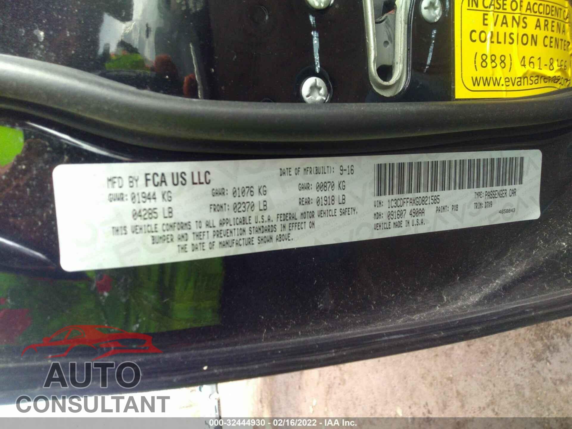 DODGE DART 2016 - 1C3CDFFAXGD821585