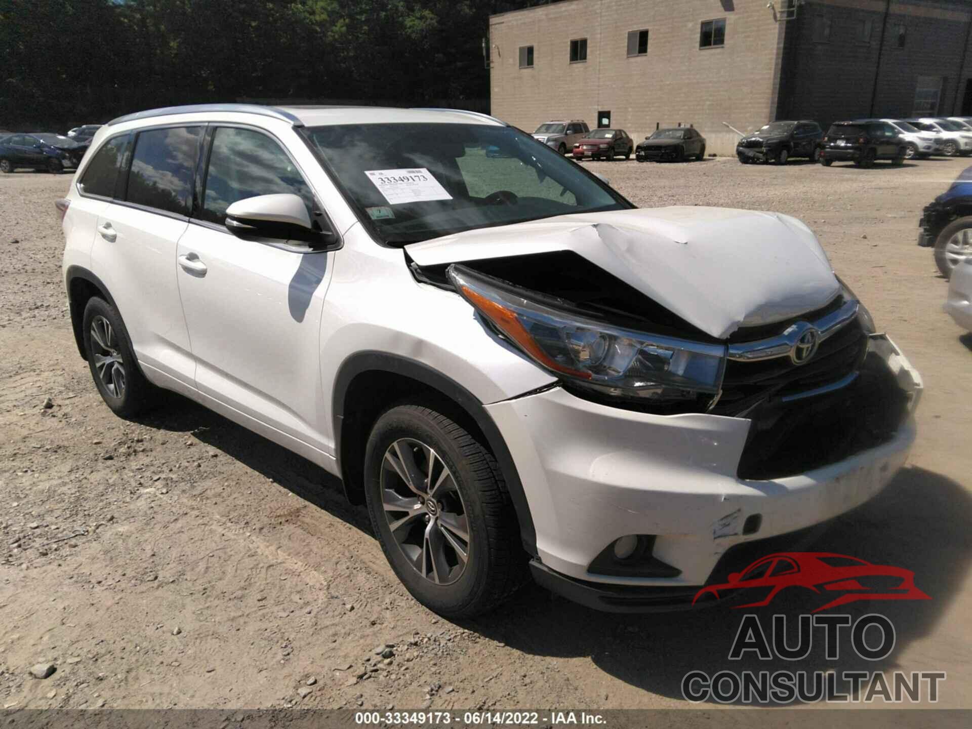 TOYOTA HIGHLANDER 2016 - 5TDJKRFH4GS334572