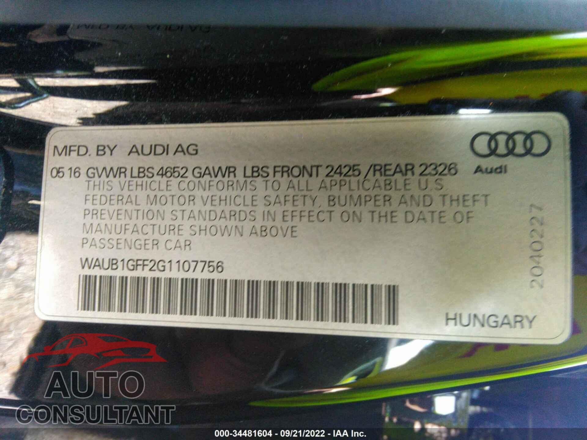 AUDI S3 2016 - WAUB1GFF2G1107756