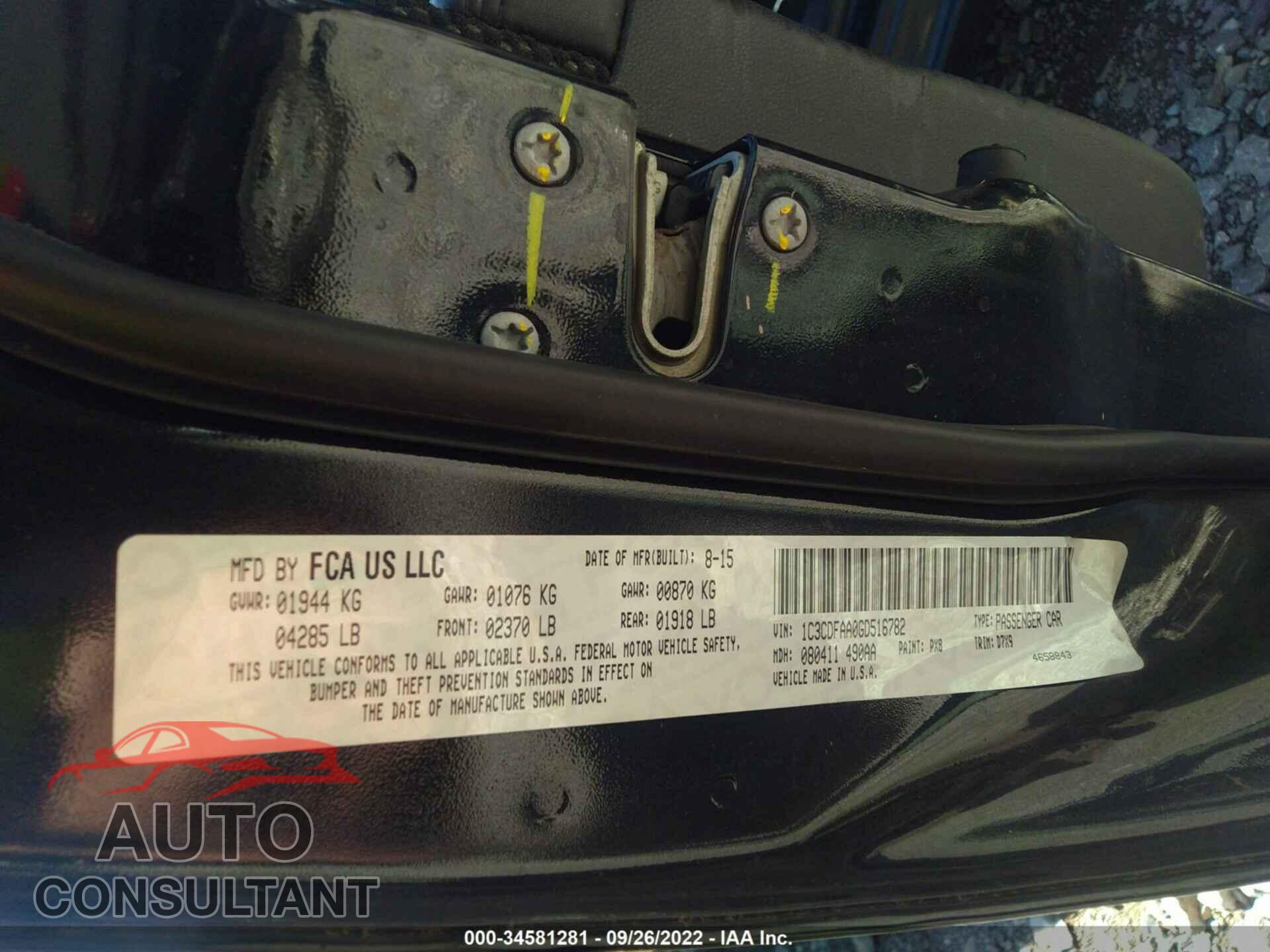 DODGE DART 2016 - 1C3CDFAA0GD516782