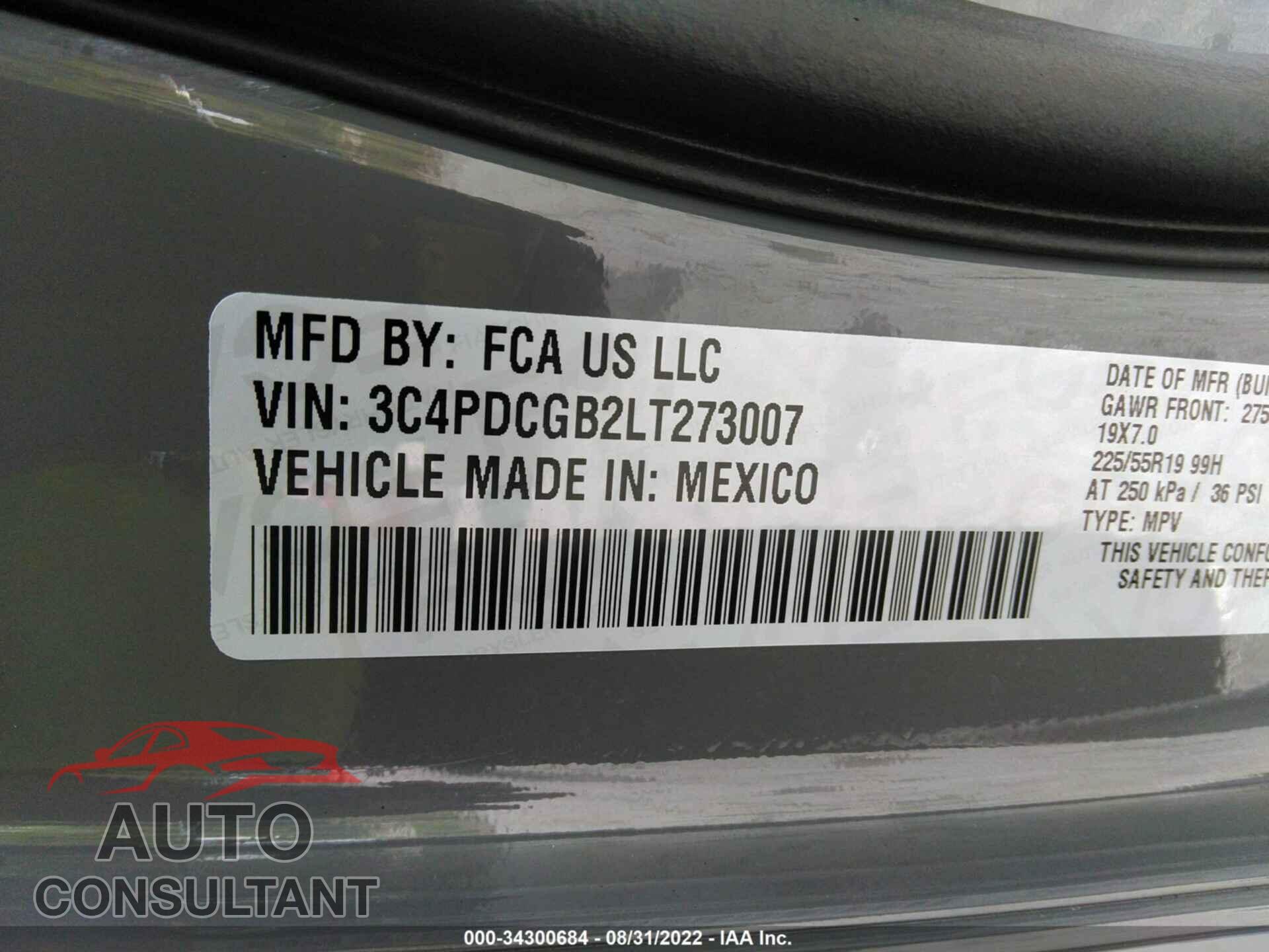 DODGE JOURNEY 2020 - 3C4PDCGB2LT273007