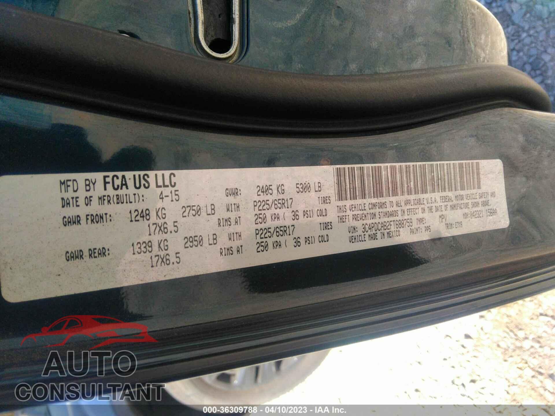DODGE JOURNEY 2015 - 3C4PDCAB2FT688759