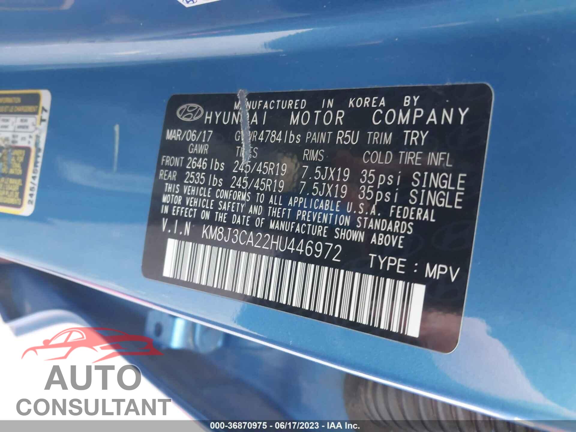 HYUNDAI TUCSON 2017 - KM8J3CA22HU446972