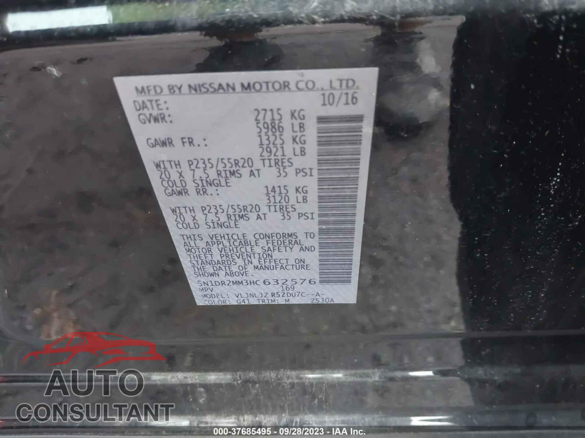 NISSAN PATHFINDER 2017 - 5N1DR2MM3HC632576