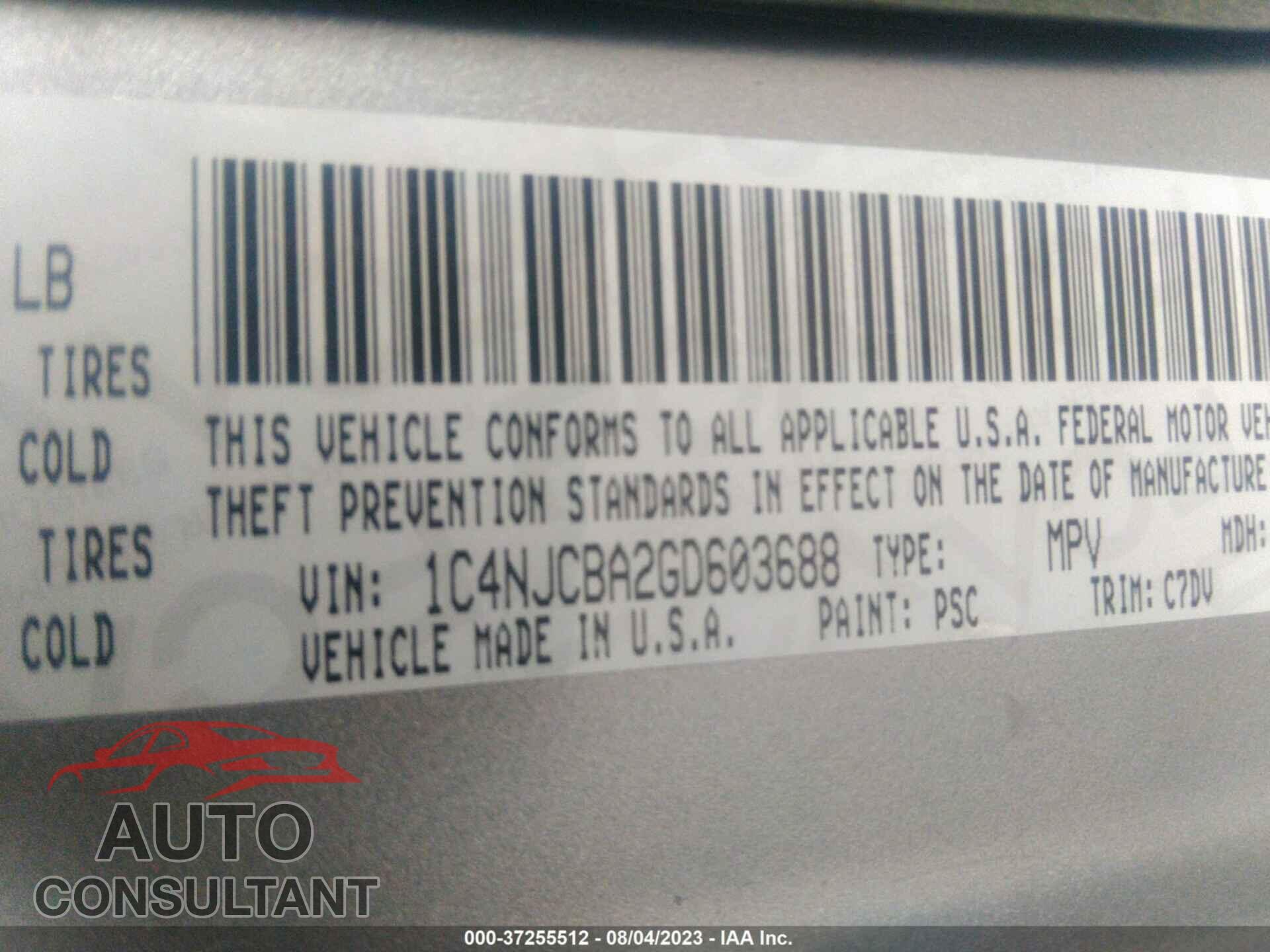 JEEP COMPASS 2016 - 1C4NJCBA2GD603688