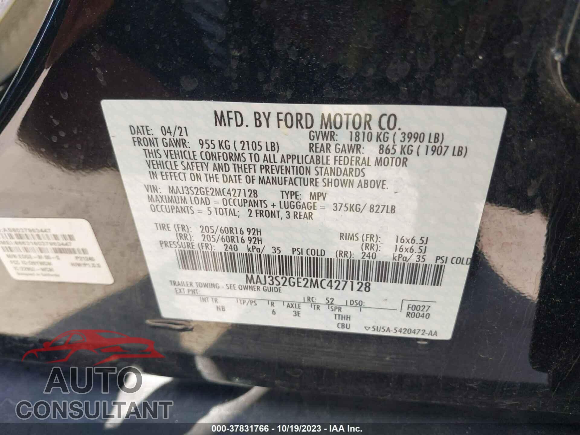 FORD ECOSPORT 2021 - MAJ3S2GE2MC427128