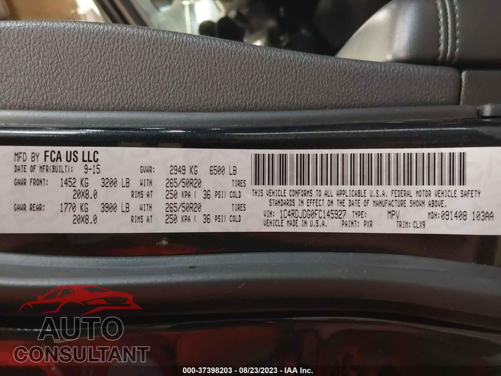 DODGE DURANGO 2015 - 1C4RDJDG0FC145927
