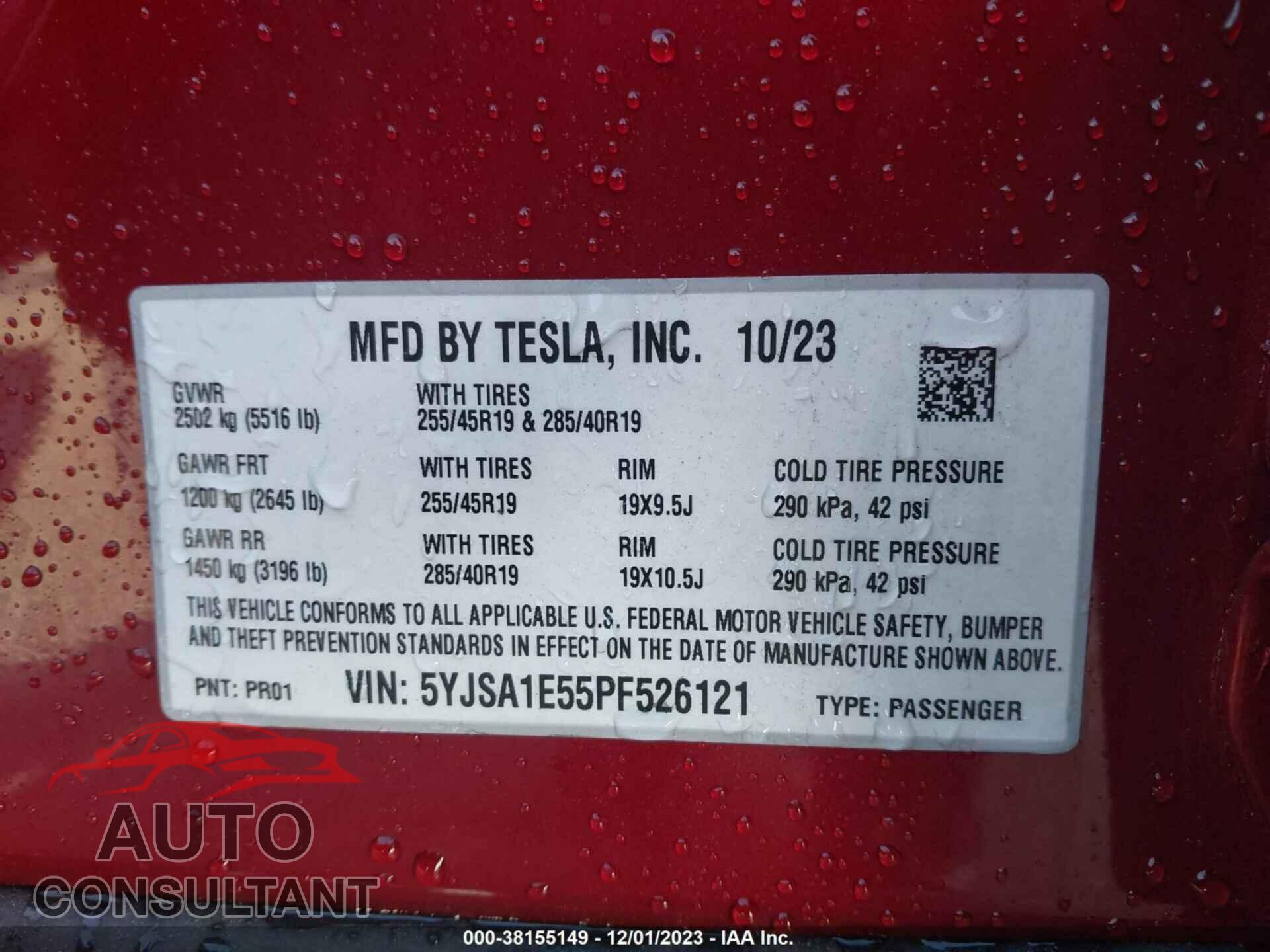 TESLA MODEL S 2023 - 5YJSA1E55PF526121