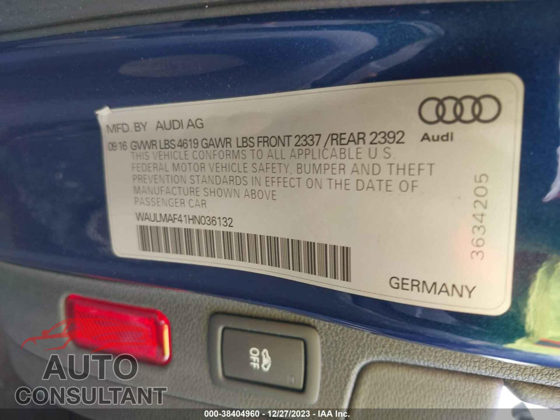 AUDI A4 2017 - WAULMAF41HN036132