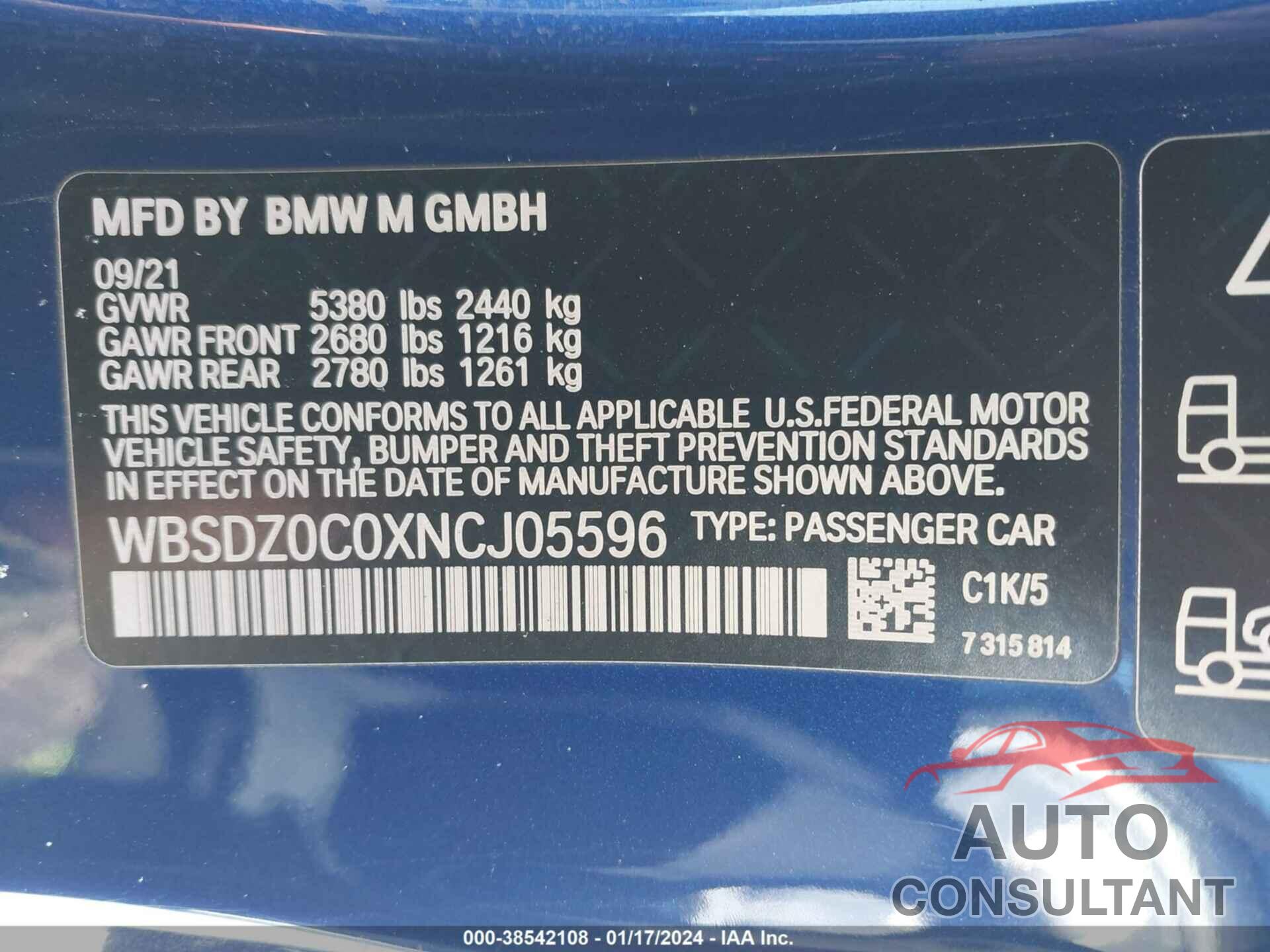 BMW M8 2022 - WBSDZ0C0XNCJ05596