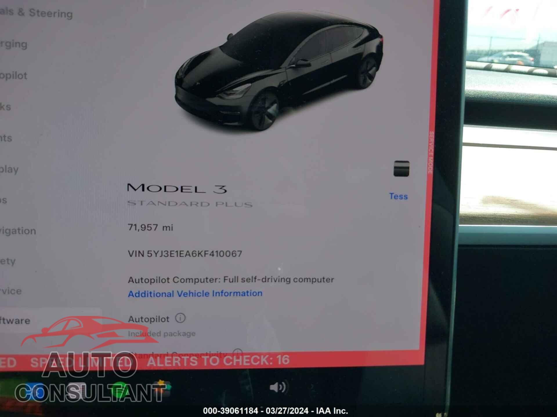 TESLA MODEL 3 2019 - 5YJ3E1EA6KF410067