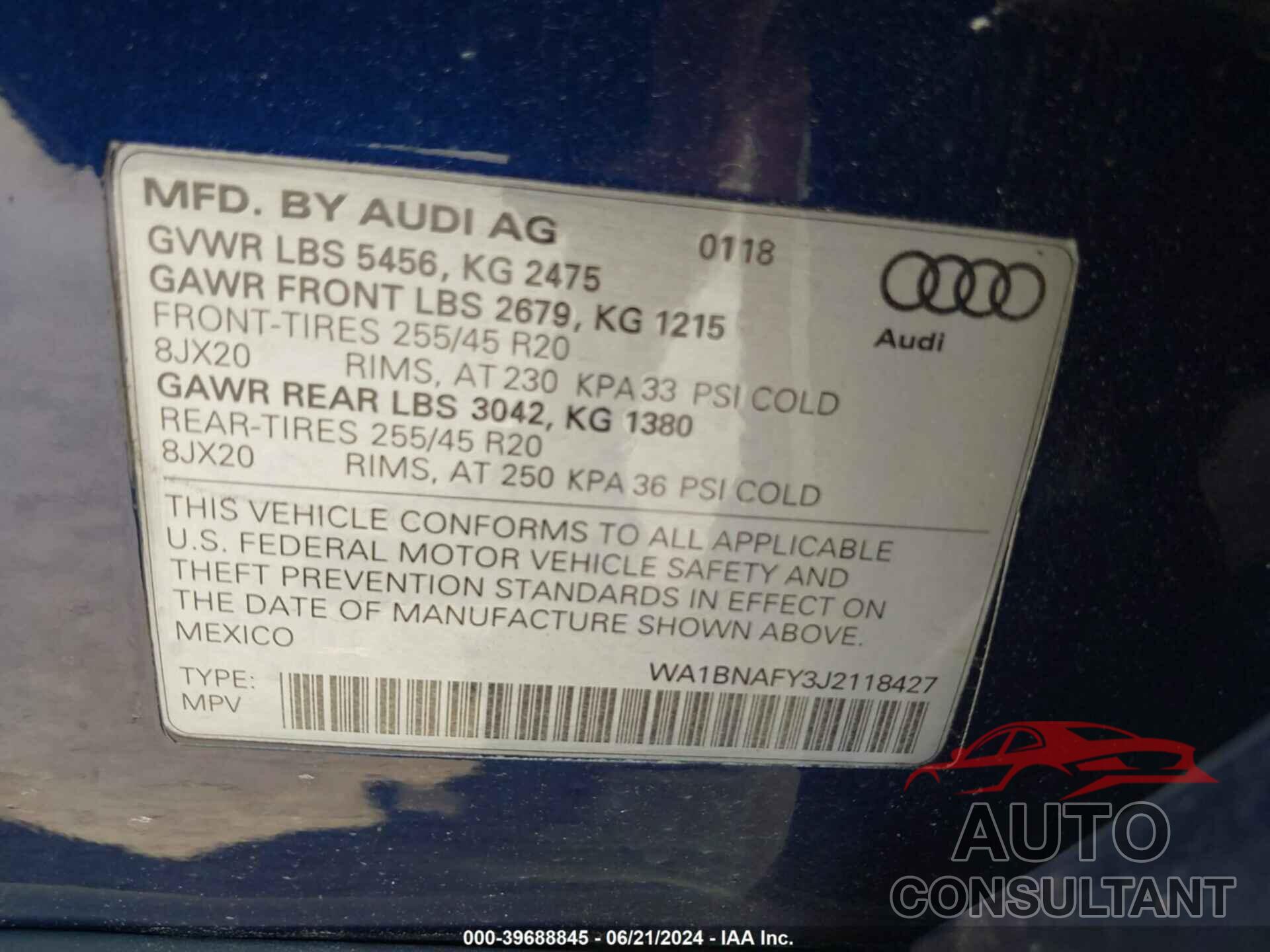 AUDI Q5 2018 - WA1BNAFY3J2118427