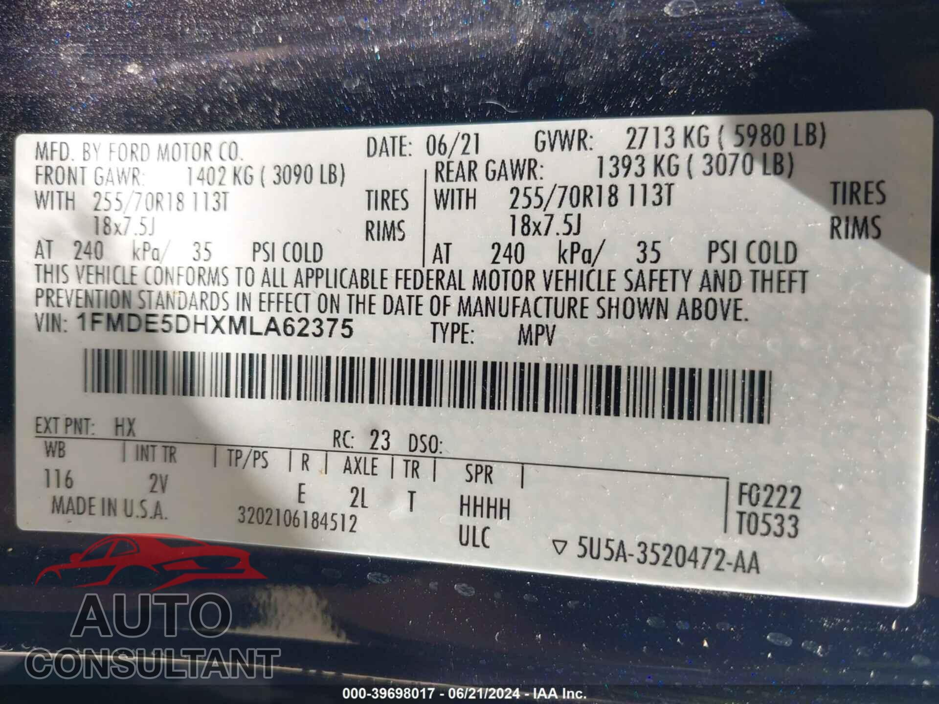 FORD BRONCO 2021 - 1FMDE5DHXMLA62375