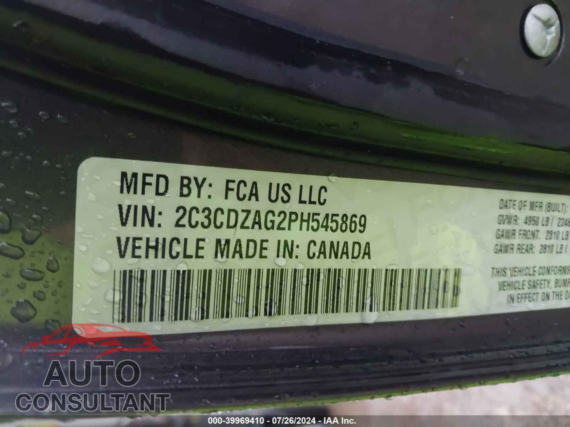 DODGE CHALLENGER 2023 - 2C3CDZAG2PH545869