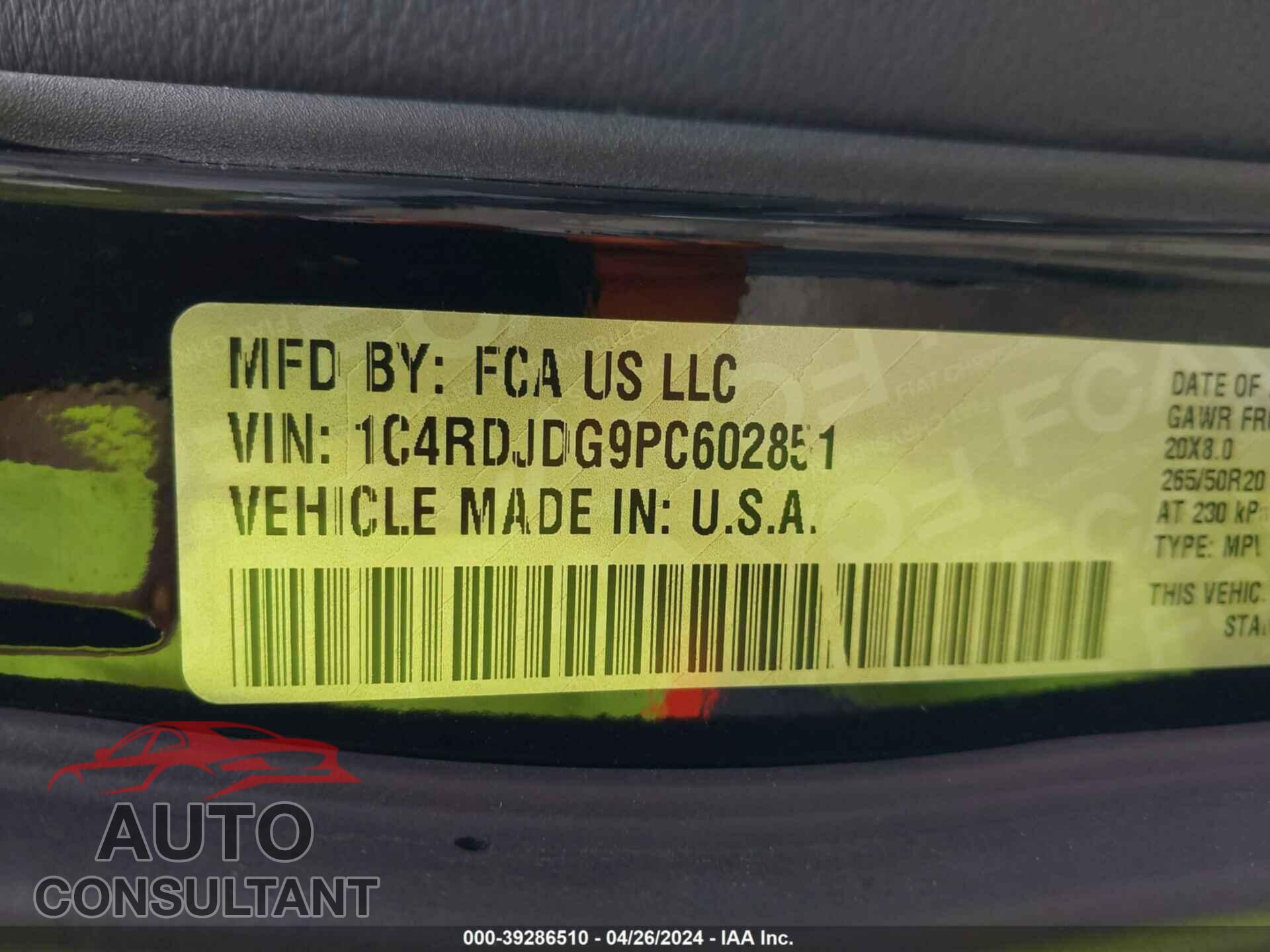 DODGE DURANGO 2023 - 1C4RDJDG9PC602851