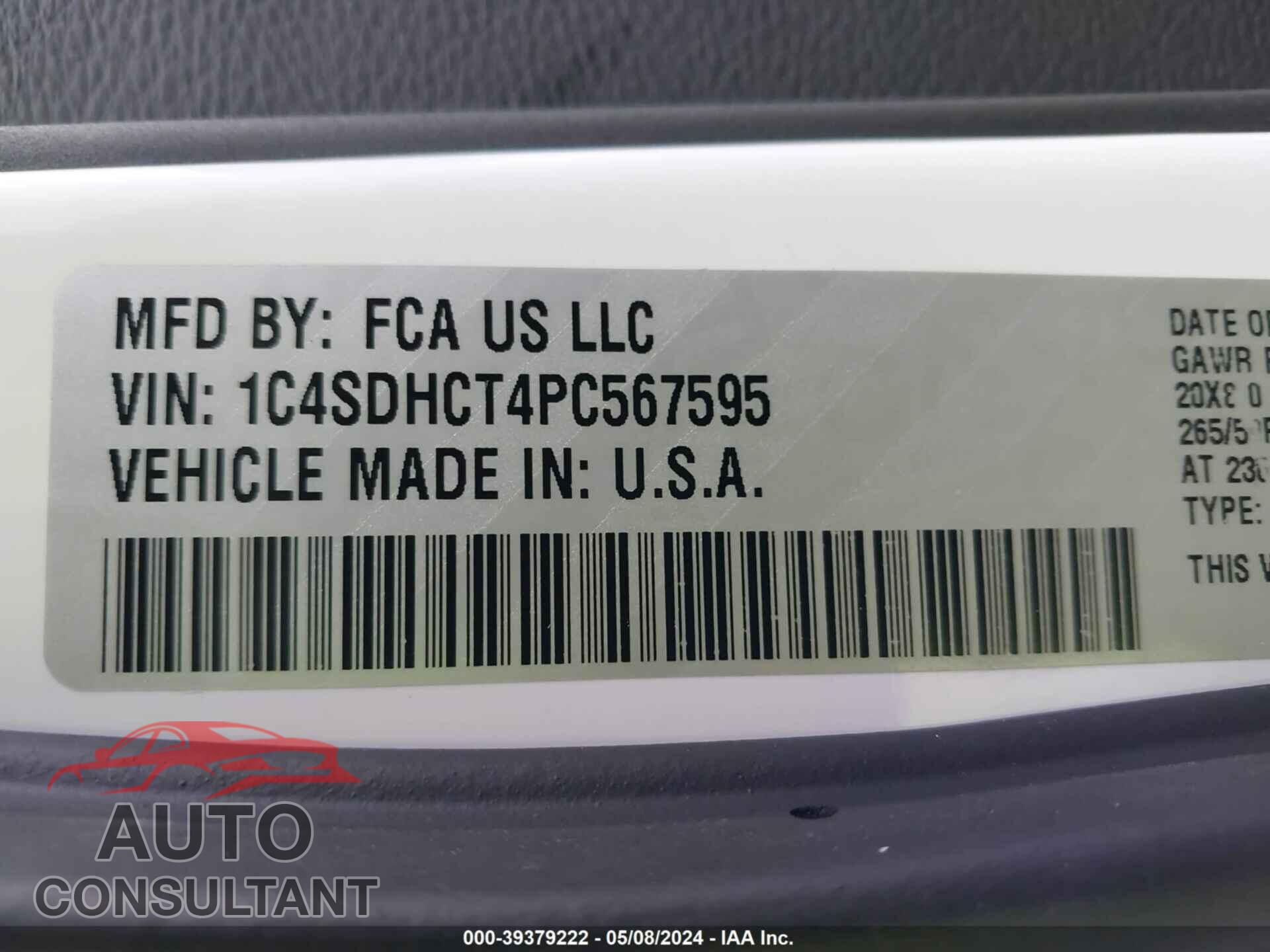 DODGE DURANGO 2023 - 1C4SDHCT4PC567595
