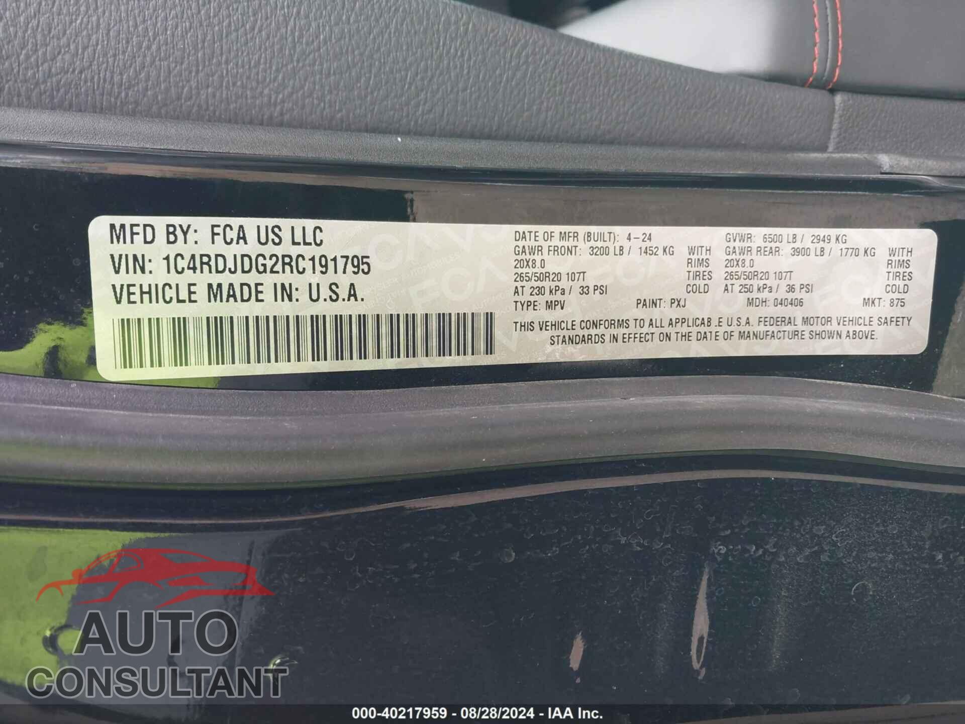 DODGE DURANGO 2024 - 1C4RDJDG2RC191795