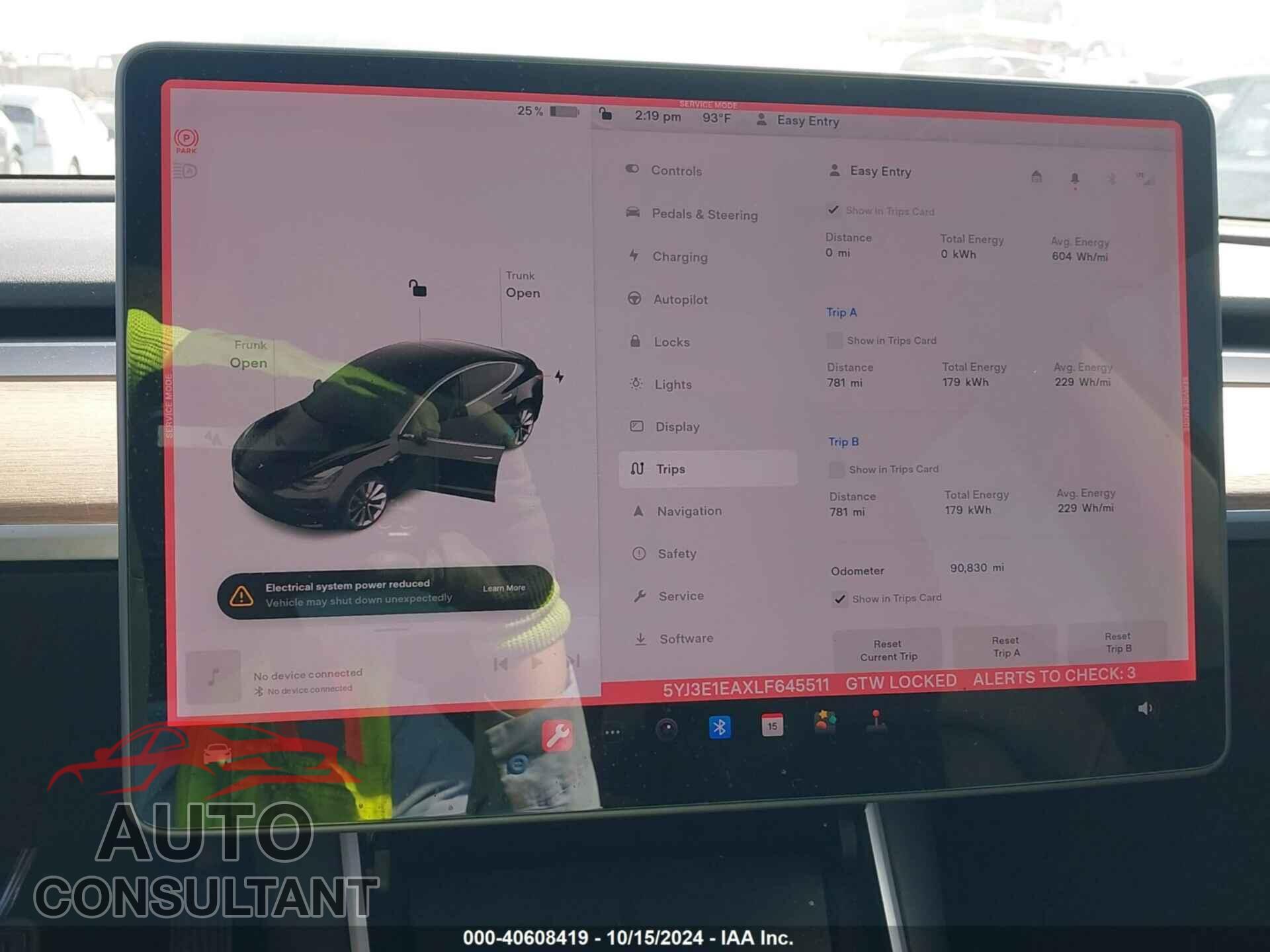 TESLA MODEL 3 2020 - 5YJ3E1EAXLF645511