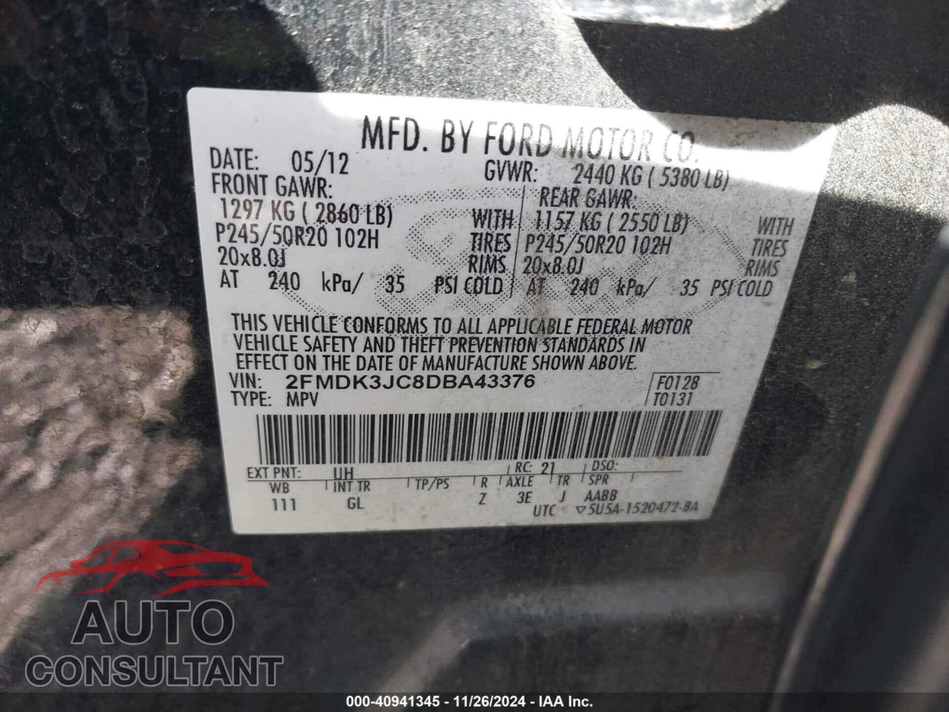 FORD EDGE 2013 - 2FMDK3JC8DBA43376