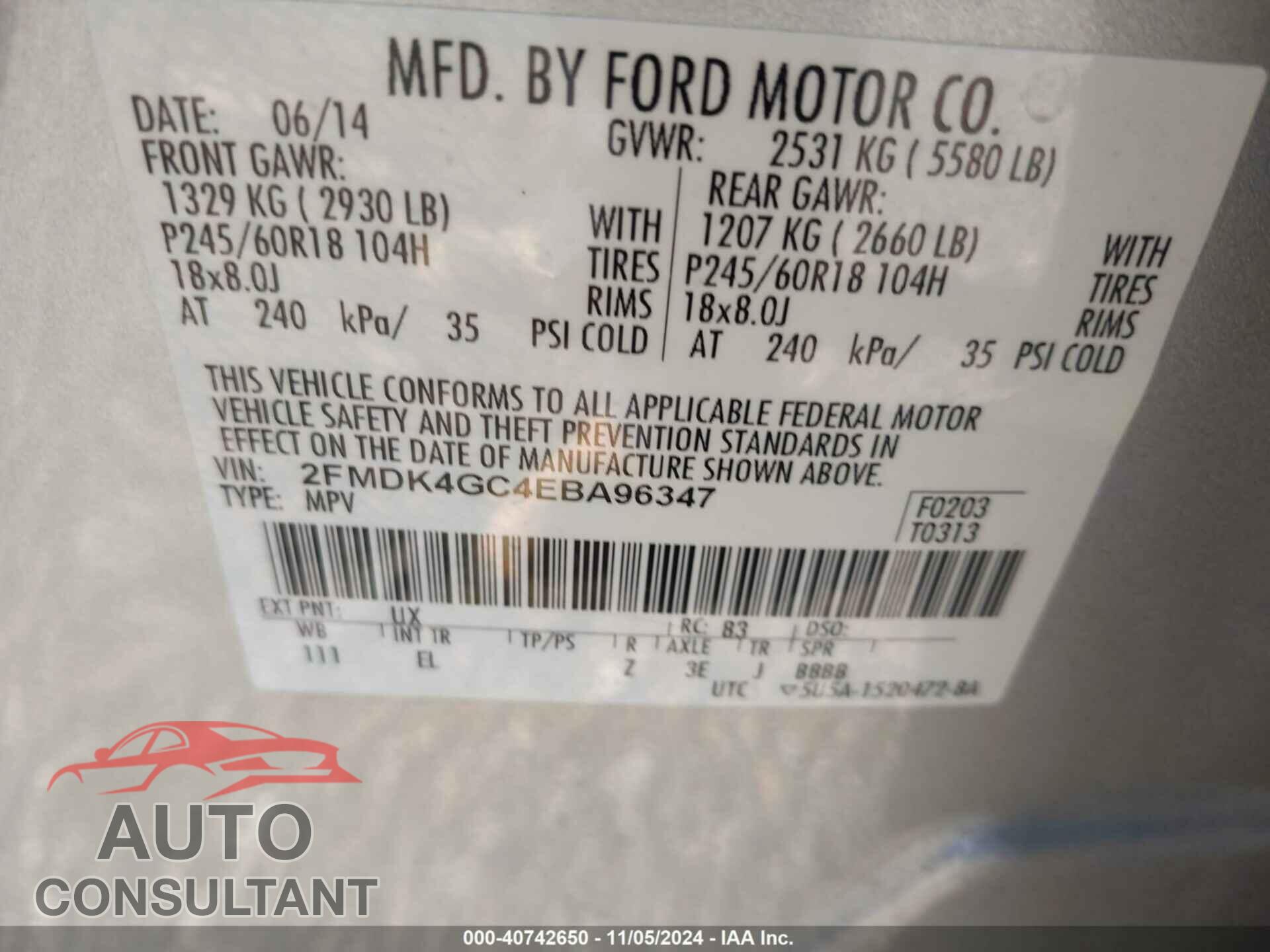FORD EDGE 2014 - 2FMDK4GC4EBA96347