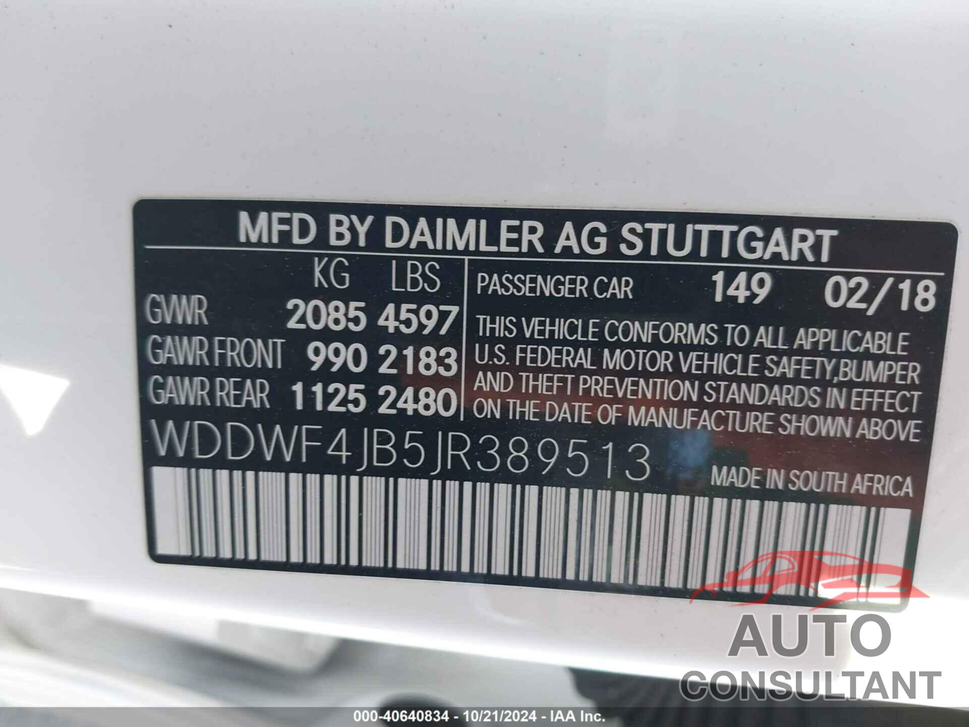 MERCEDES-BENZ C 300 2018 - WDDWF4JB5JR389513