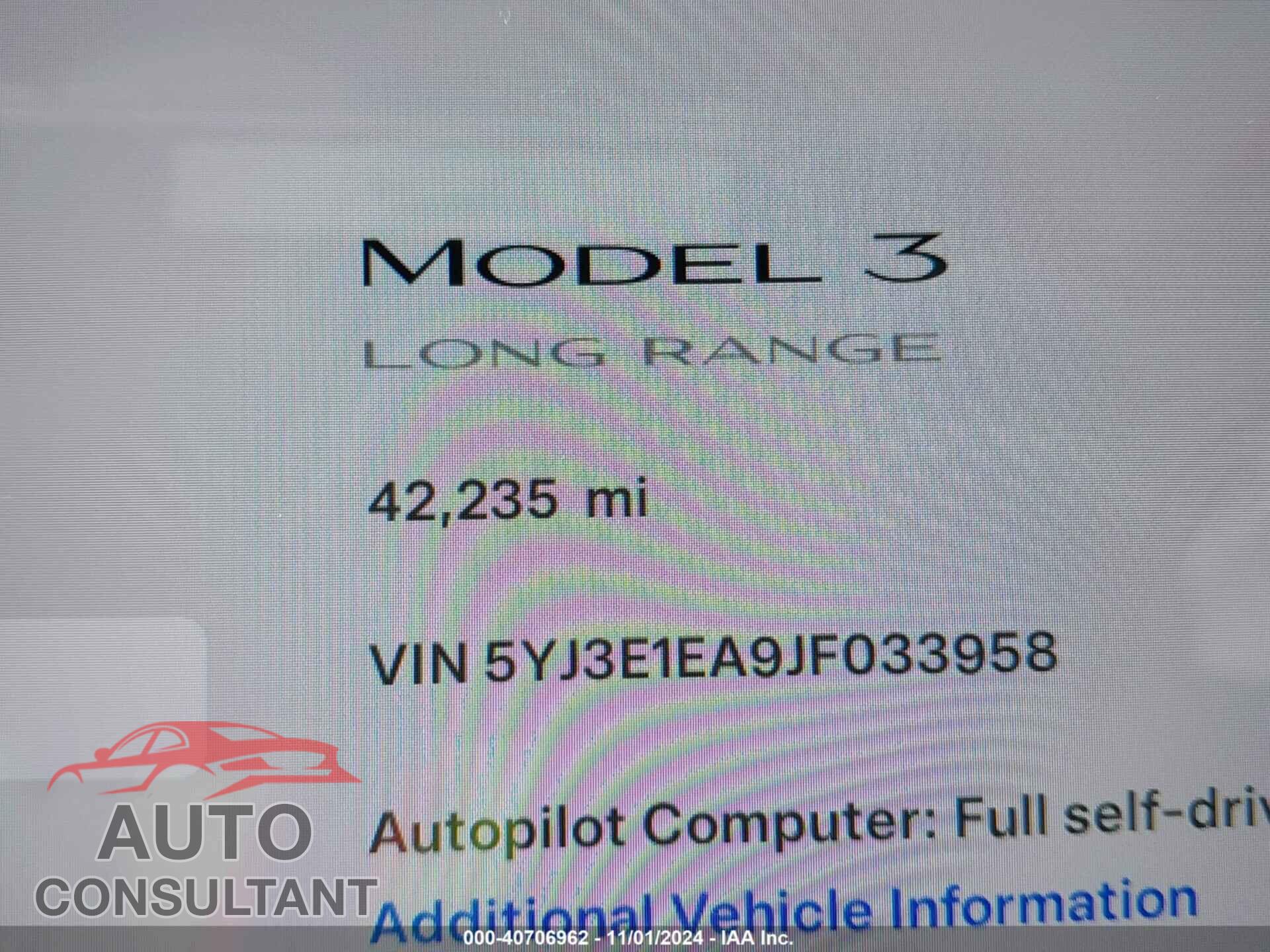 TESLA MODEL 3 2018 - 5YJ3E1EA9JF033958