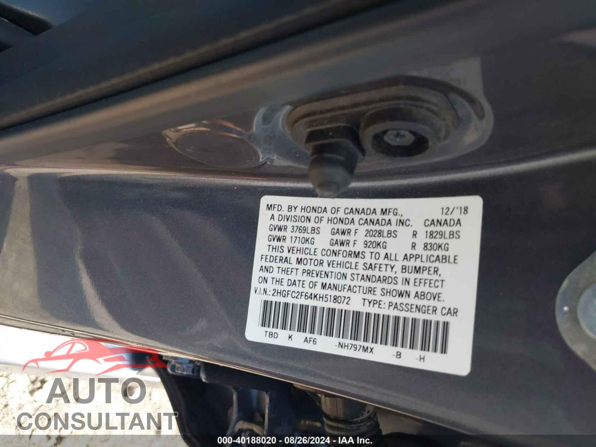 HONDA CIVIC 2019 - 2HGFC2F64KH518072