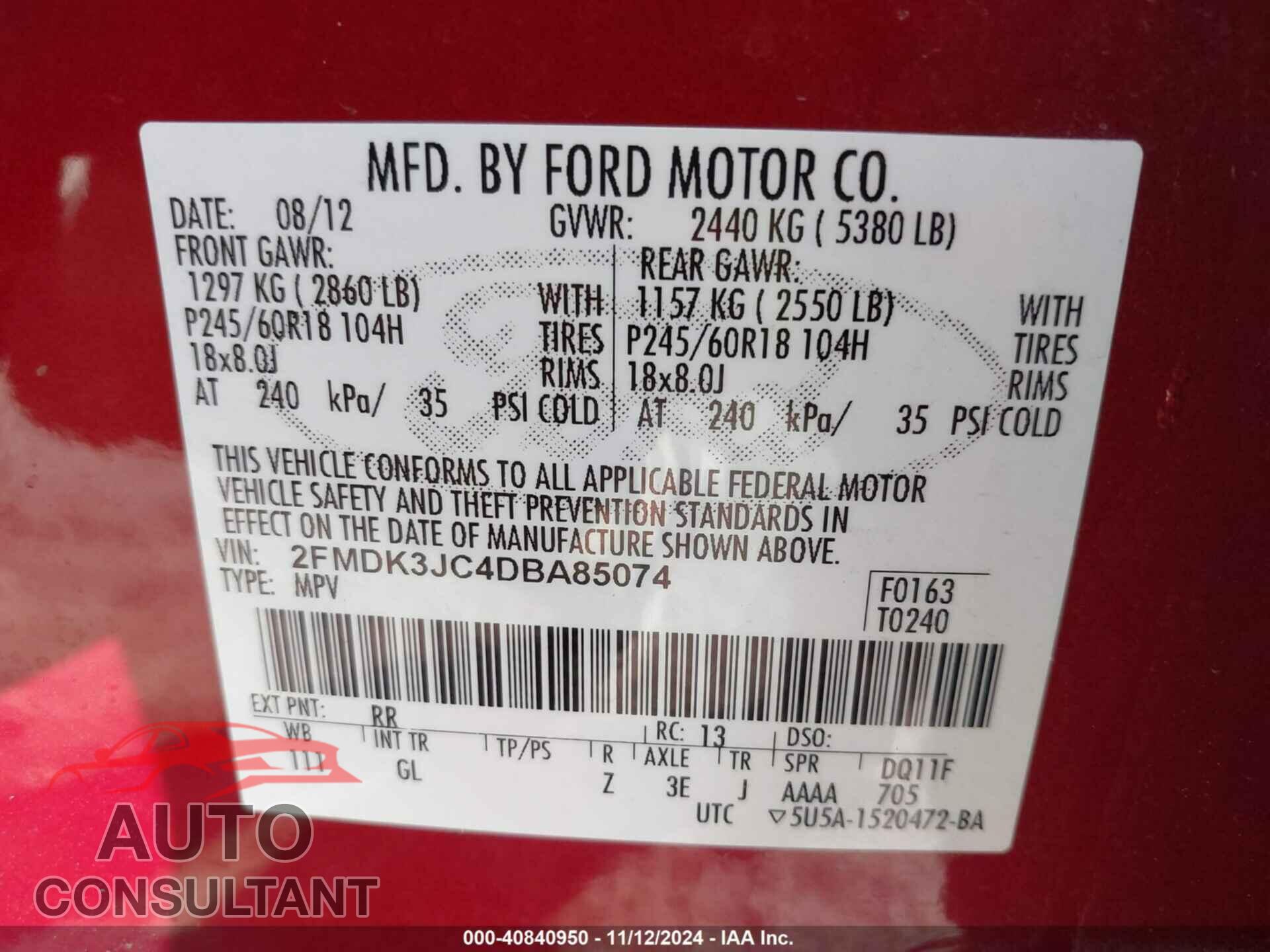 FORD EDGE 2013 - 2FMDK3JC4DBA85074