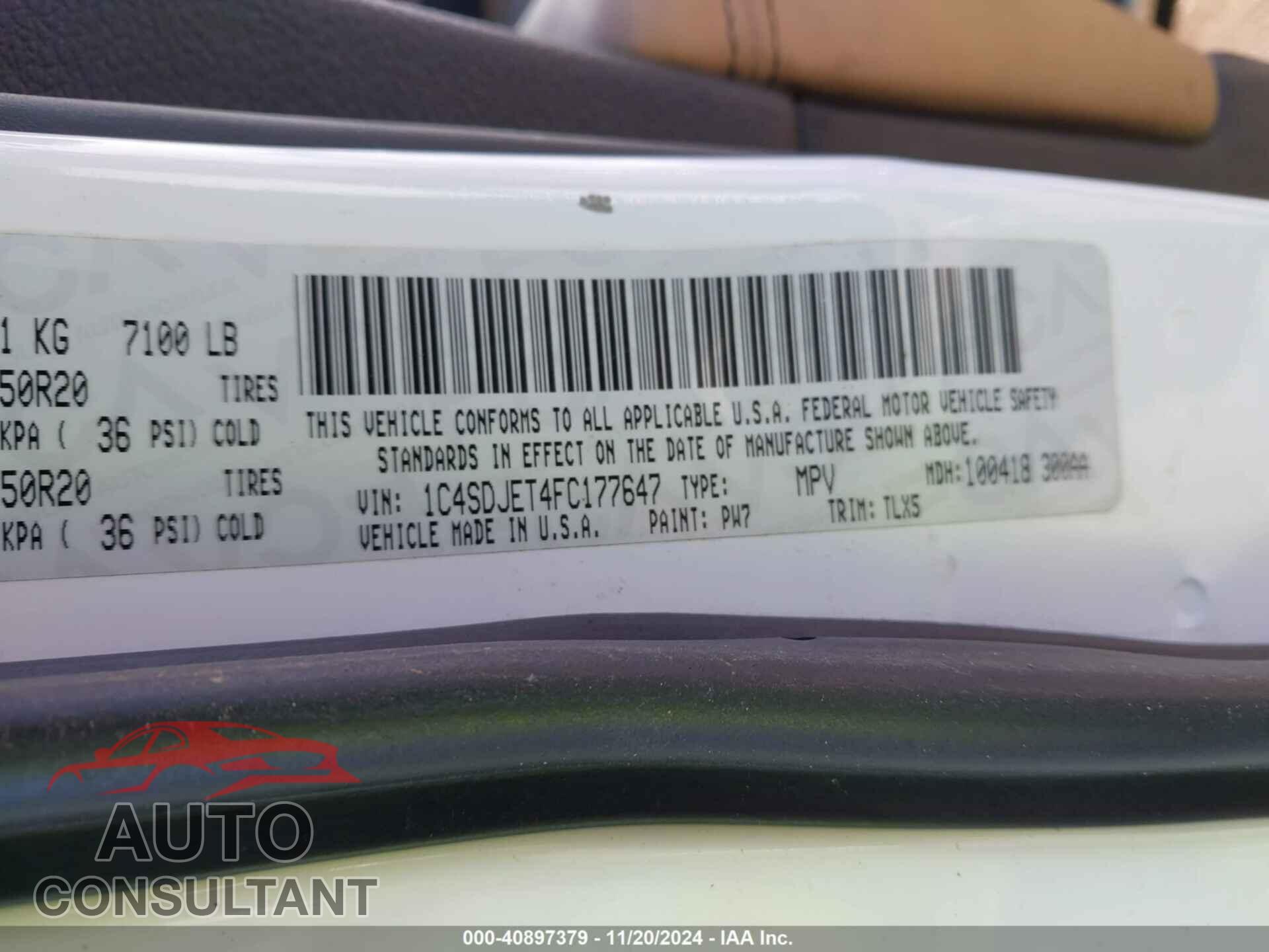 DODGE DURANGO 2015 - 1C4SDJET4FC177647