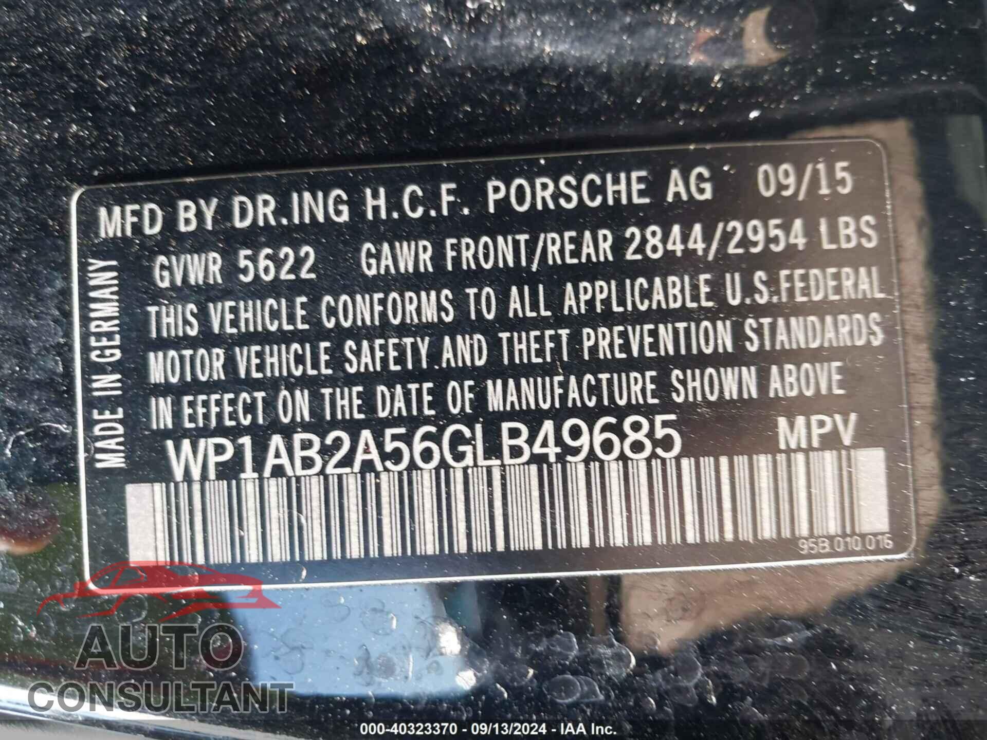 PORSCHE MACAN 2016 - WP1AB2A56GLB49685