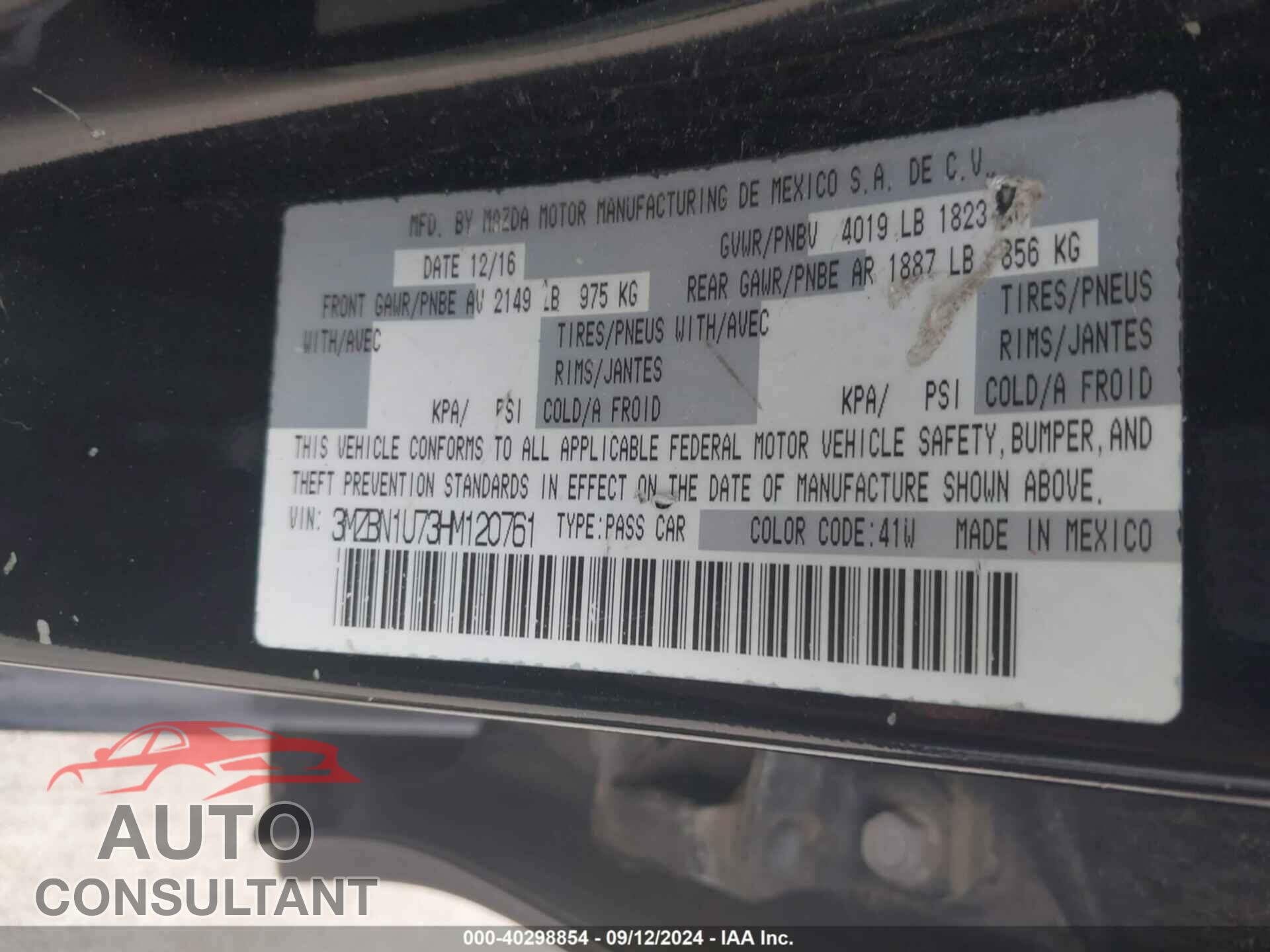 MAZDA MAZDA3 2017 - 3MZBN1U73HM120761