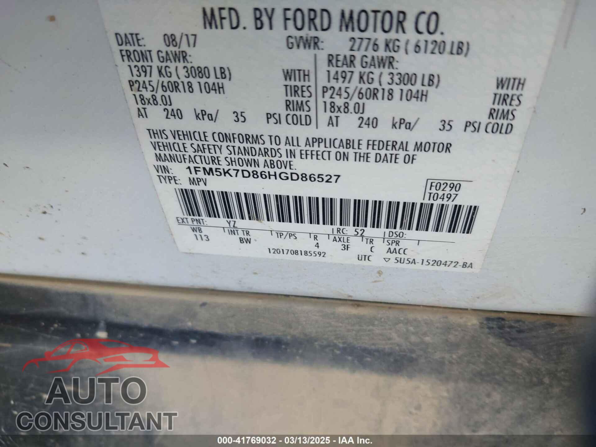FORD EXPLORER 2017 - 1FM5K7D86HGD86527