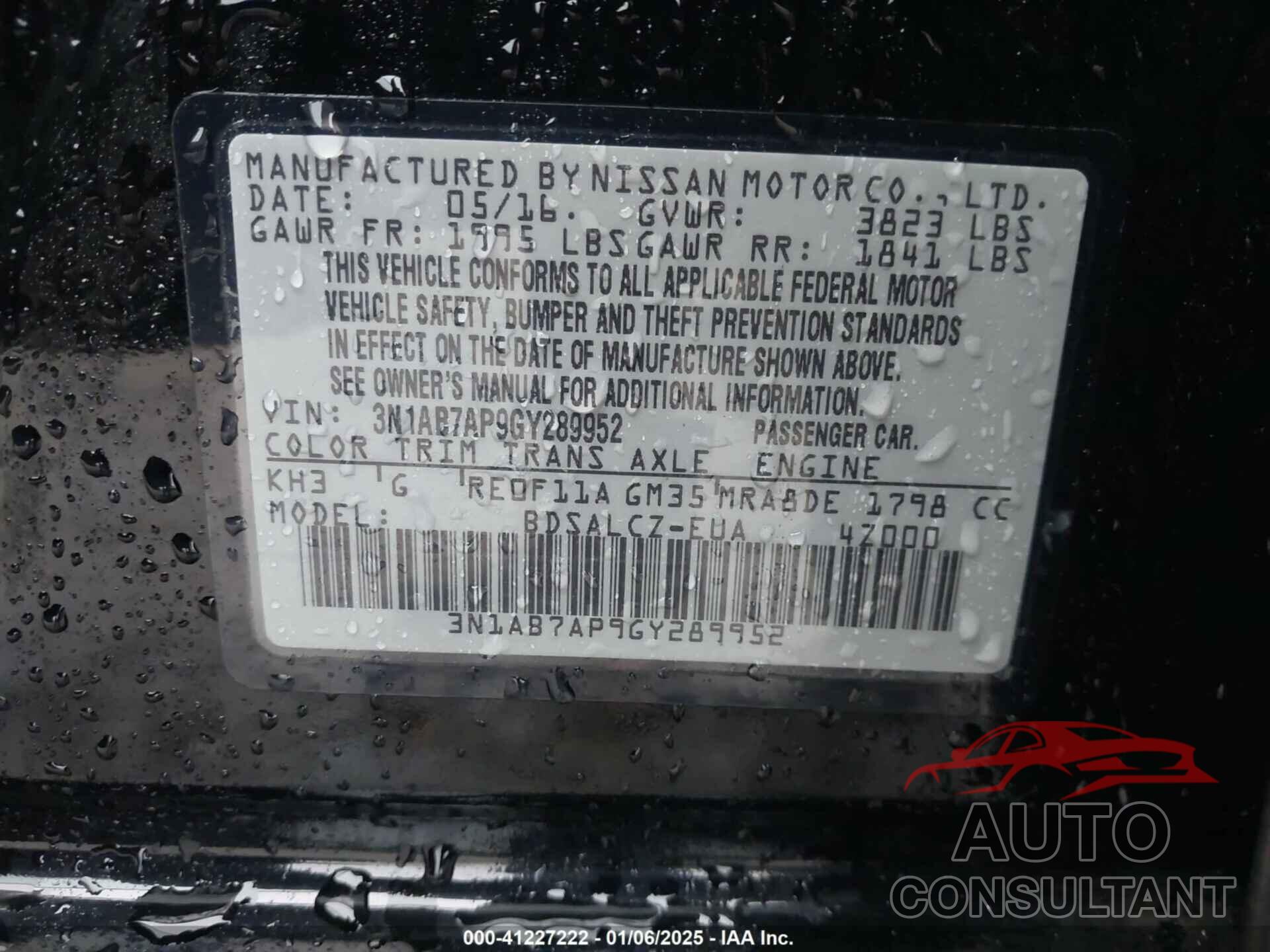 NISSAN SENTRA 2016 - 3N1AB7AP9GY289952