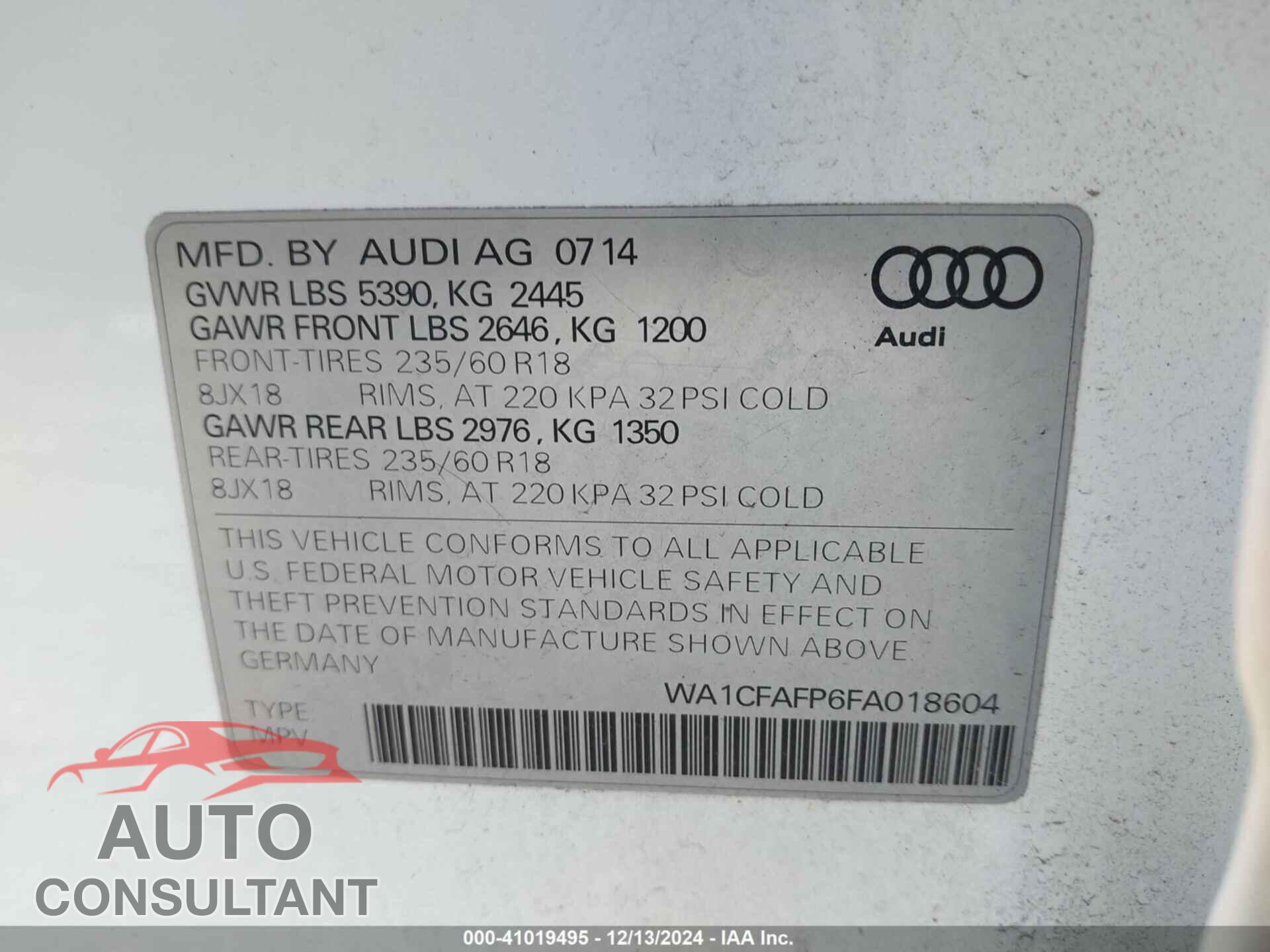 AUDI Q5 2015 - WA1CFAFP6FA018604