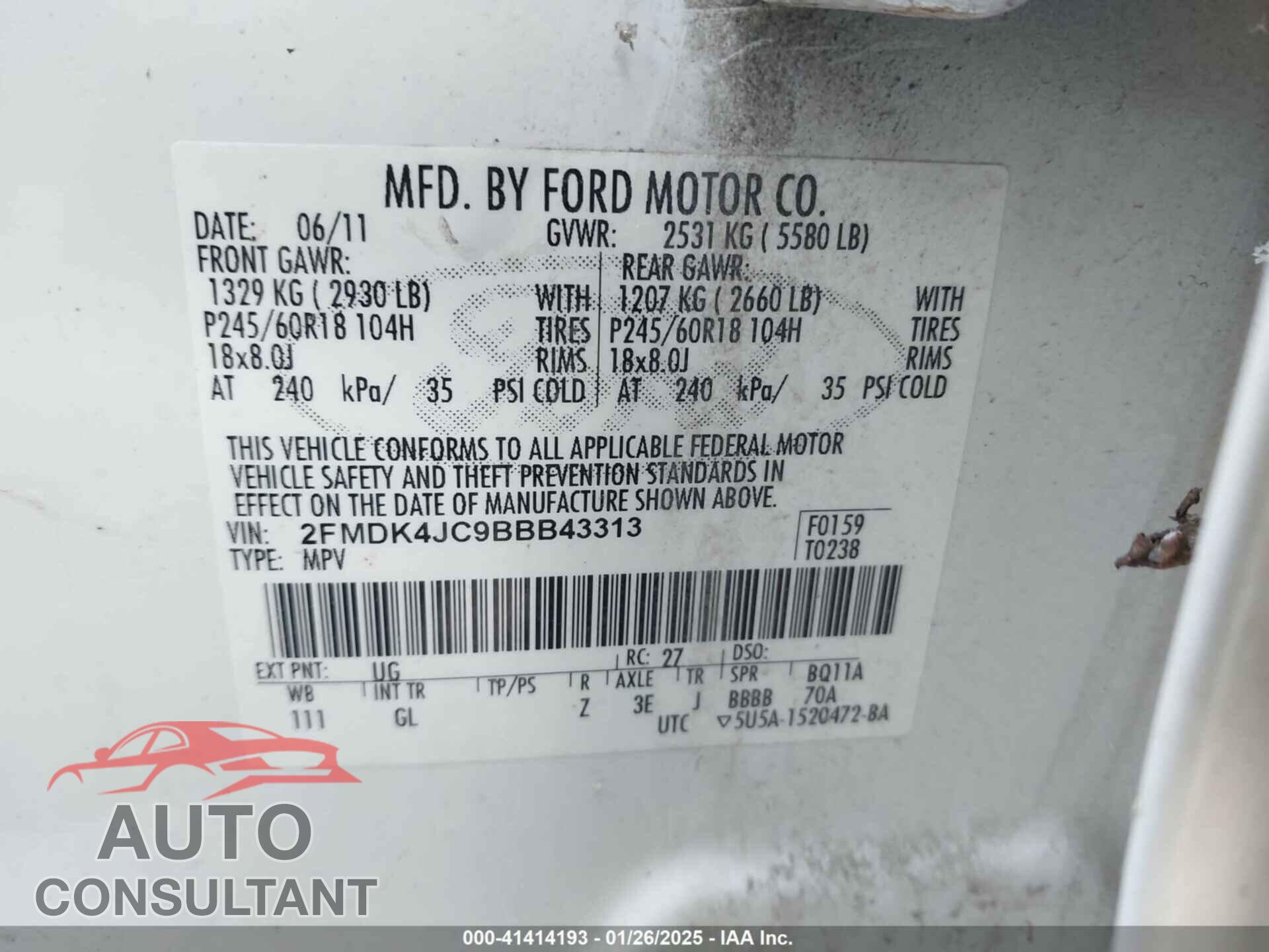 FORD EDGE 2011 - 2FMDK4JC9BBB43313