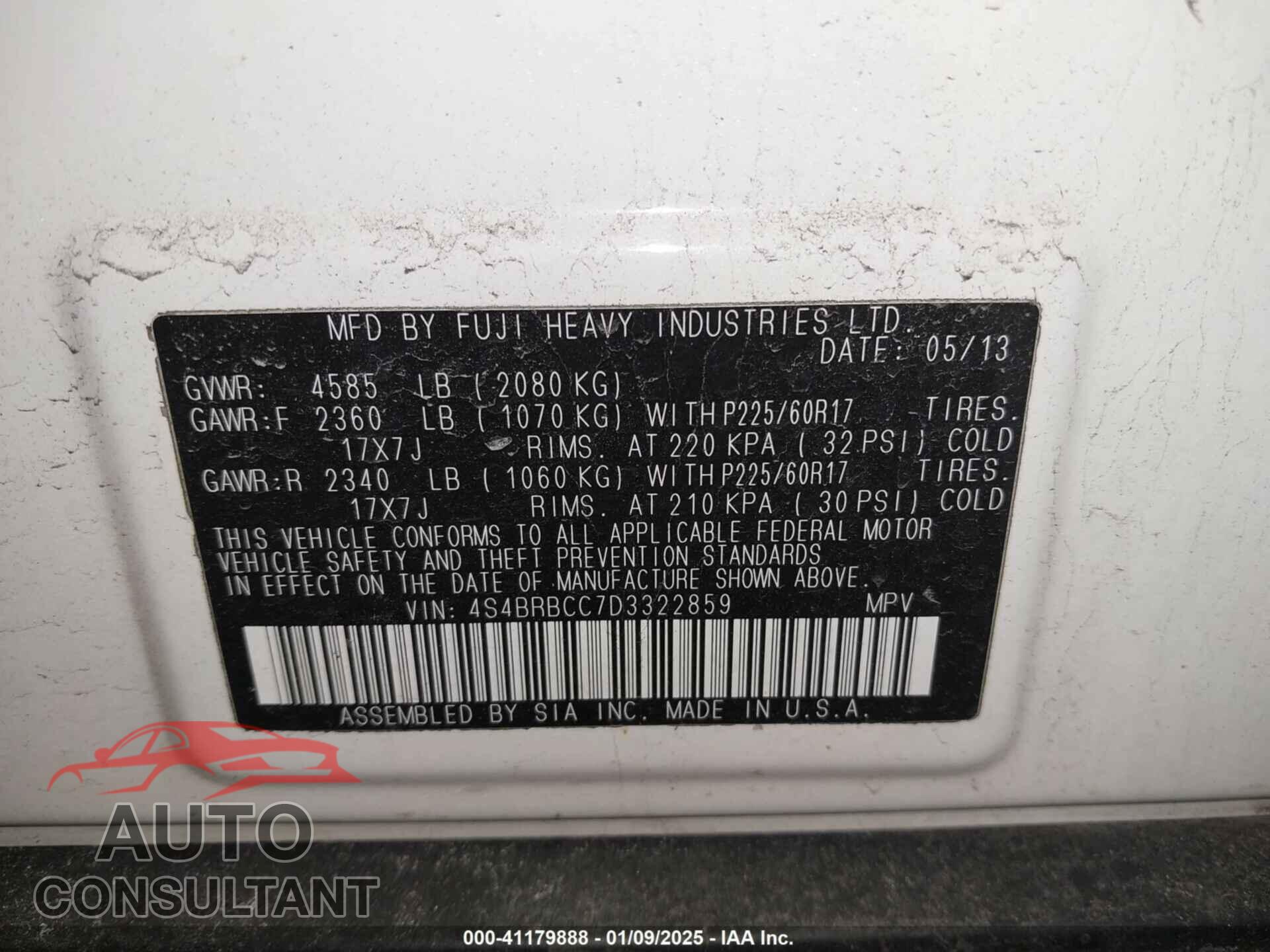 SUBARU OUTBACK 2013 - 4S4BRBCC7D3322859