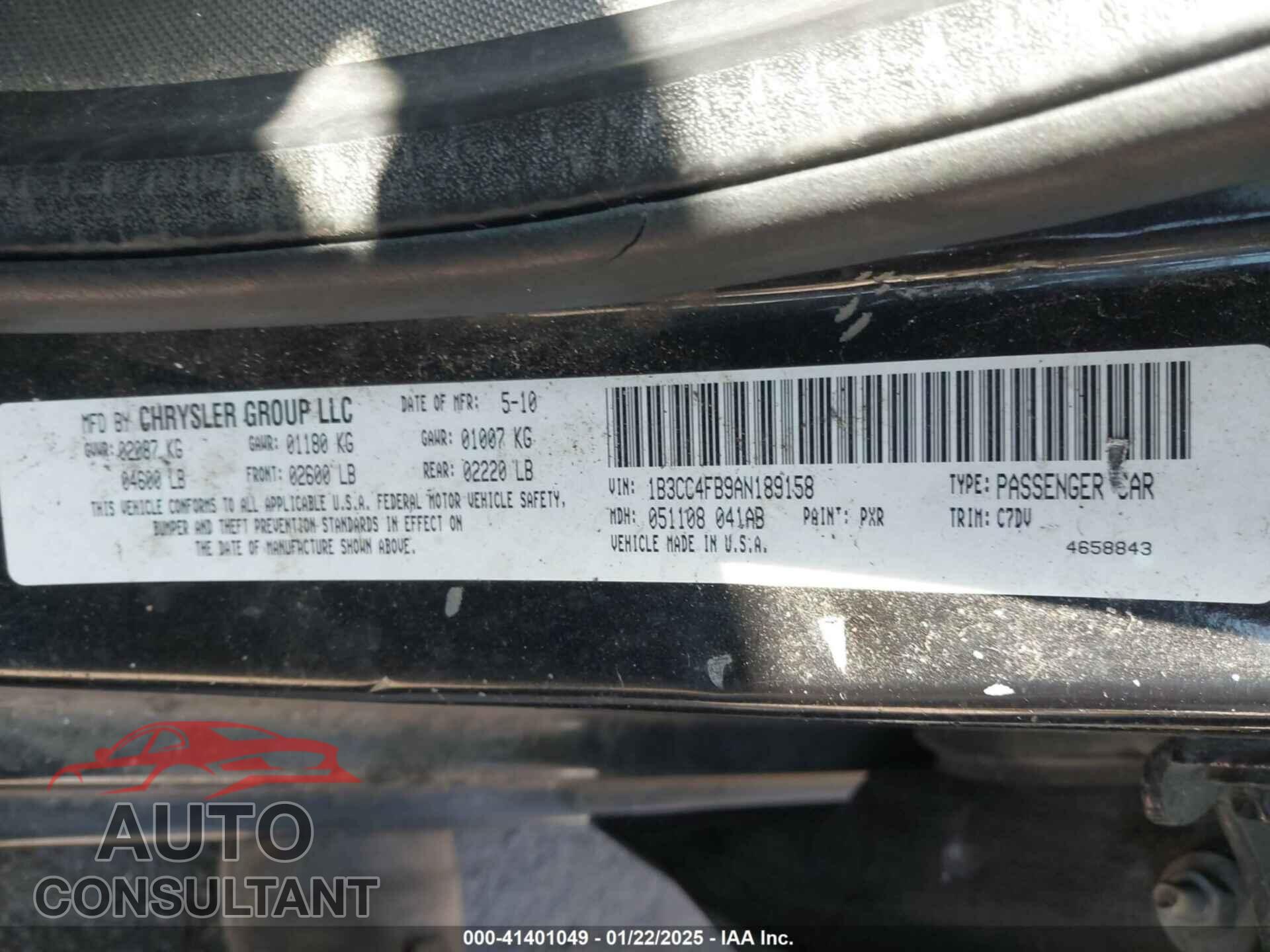 DODGE AVENGER 2010 - 1B3CC4FB9AN189158