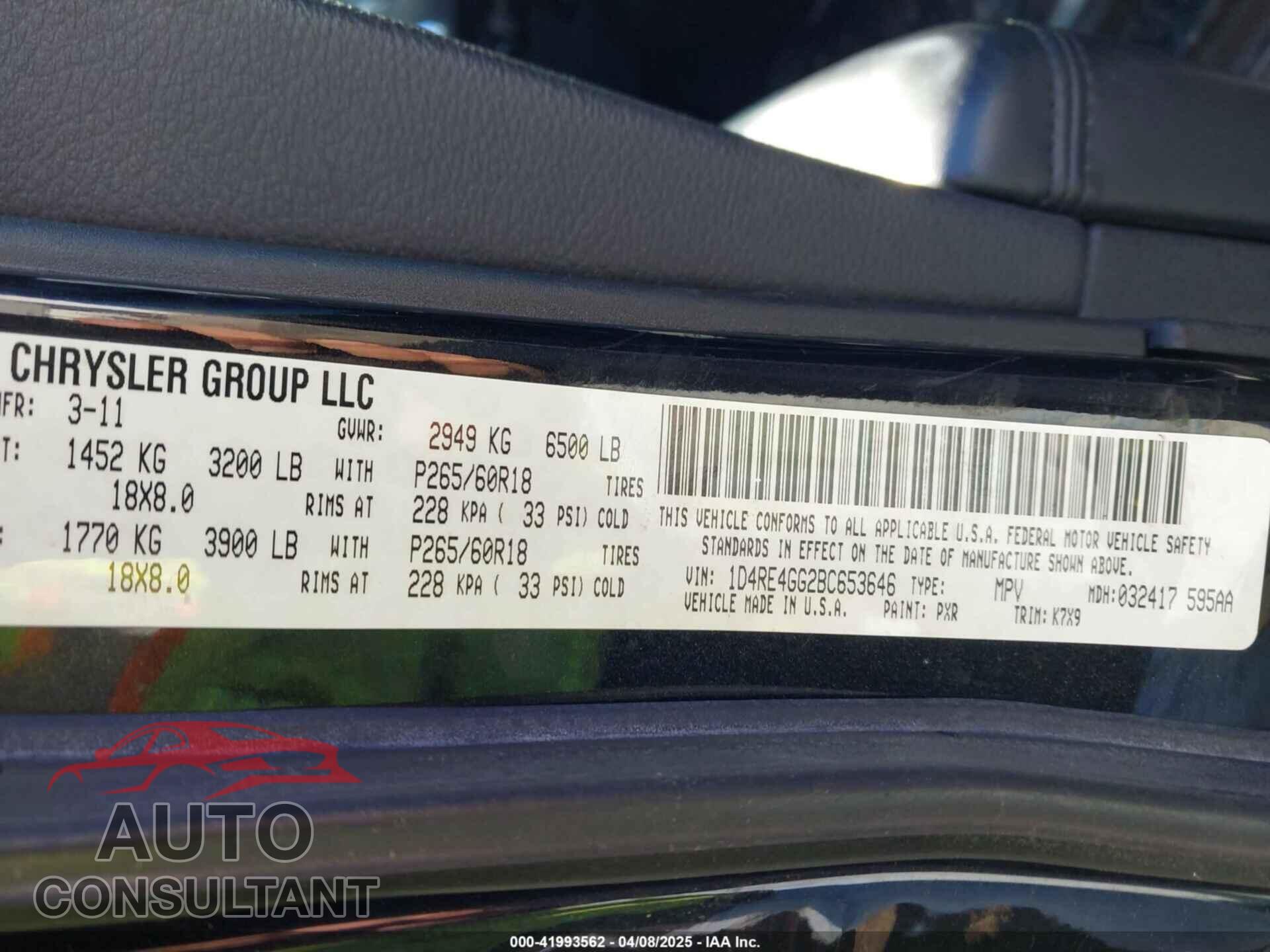 DODGE DURANGO 2011 - 1D4RE4GG2BC653646
