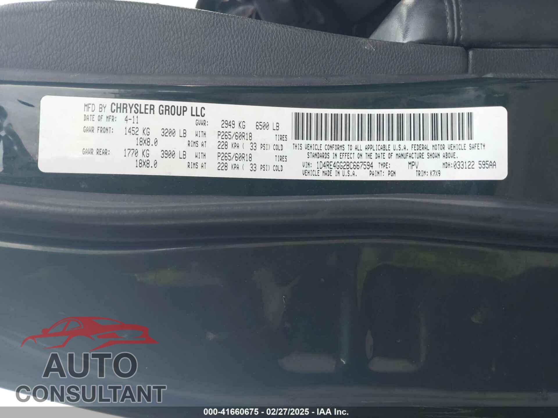 DODGE DURANGO 2011 - 1D4RE4GG2BC667594