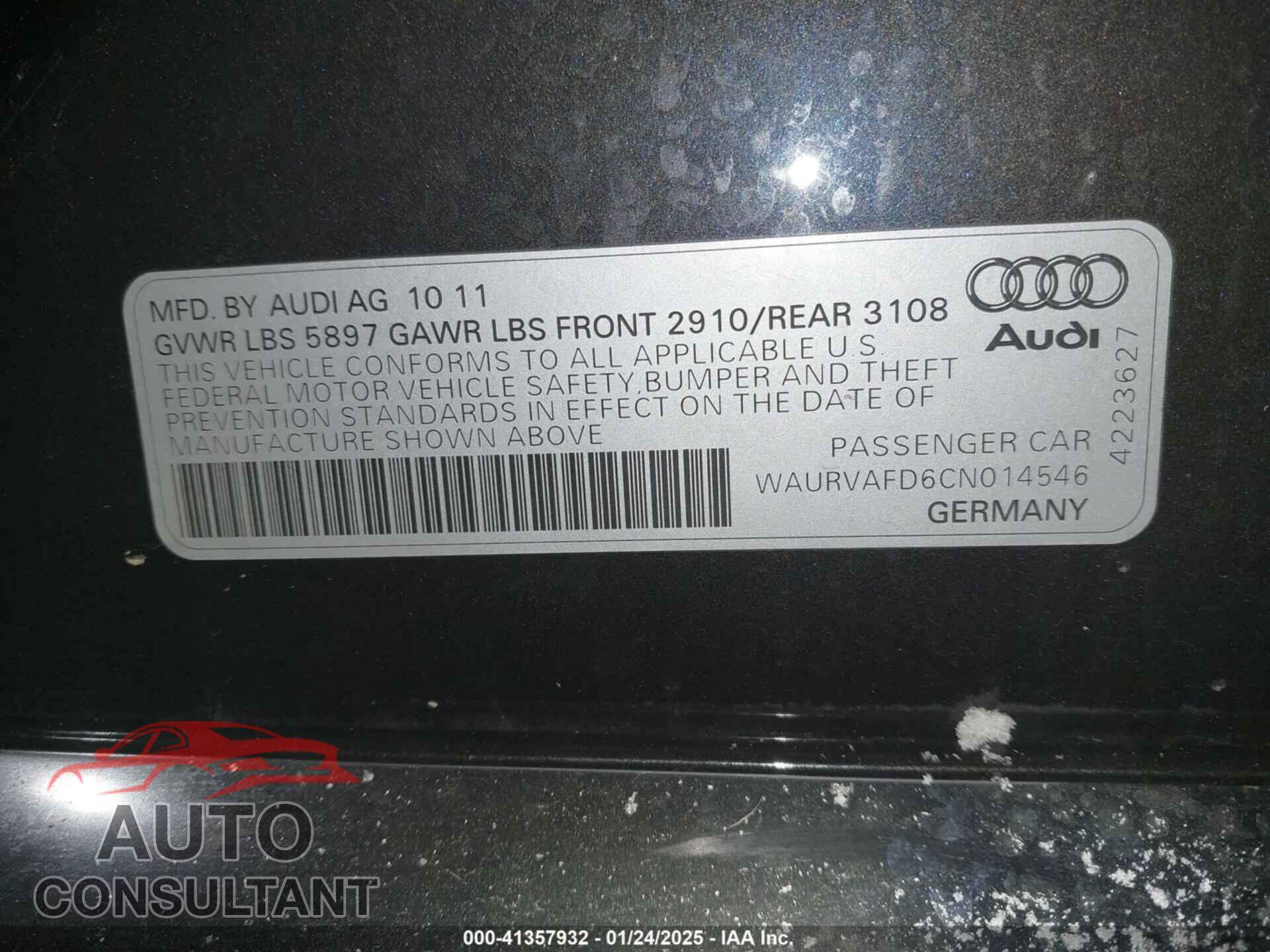 AUDI A8 L 2012 - WAURVAFD6CN014546