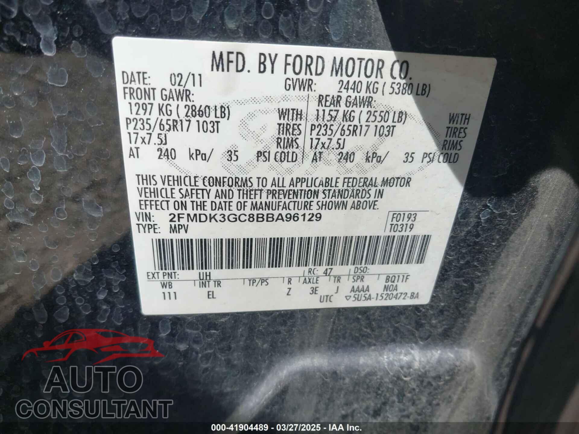 FORD EDGE 2011 - 2FMDK3GC8BBA96129