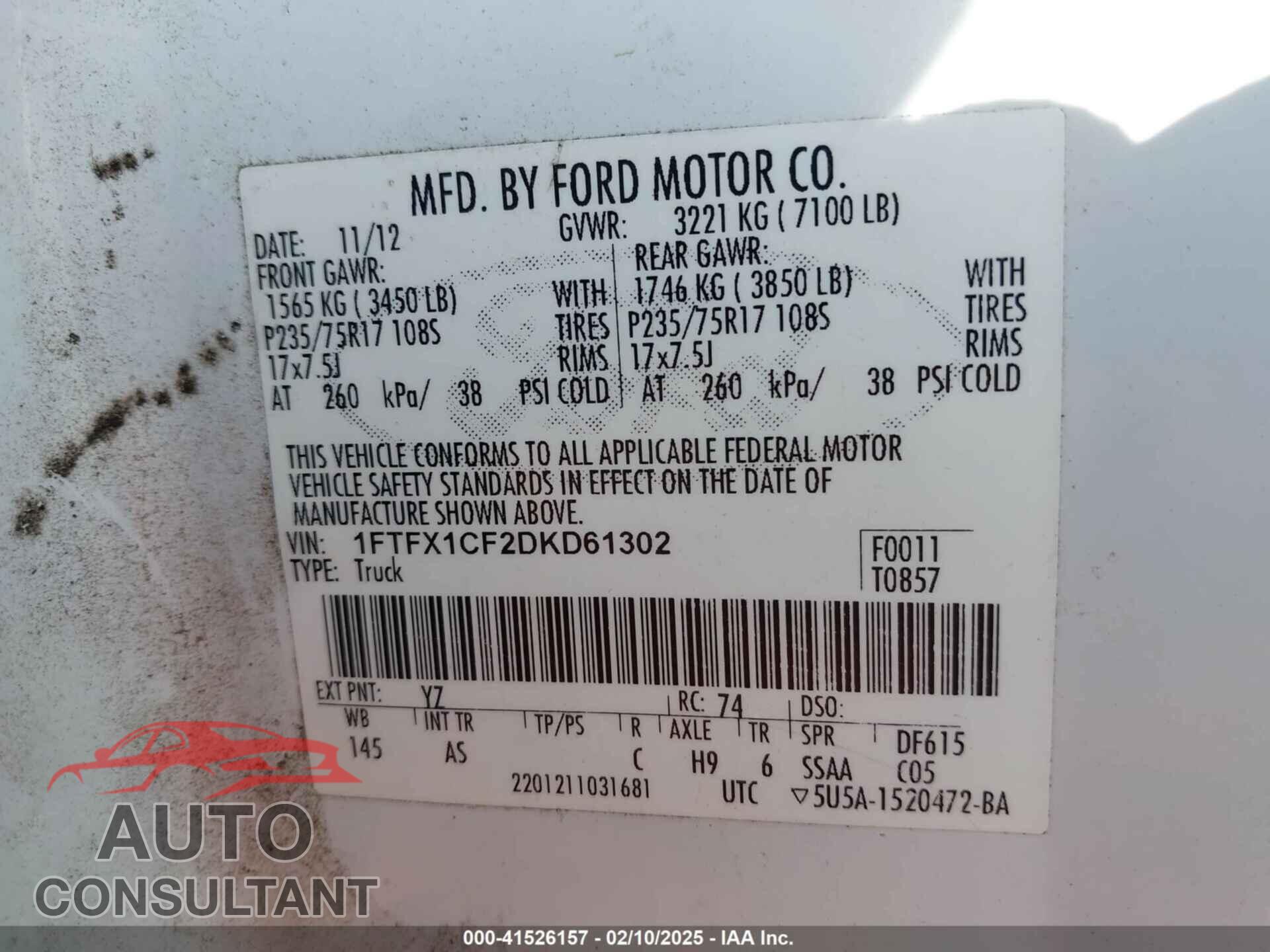 FORD F-150 2013 - 1FTFX1CF2DKD61302