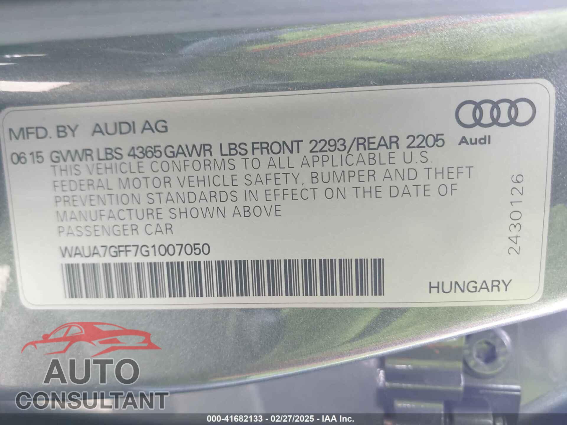 AUDI A3 2016 - WAUA7GFF7G1007050