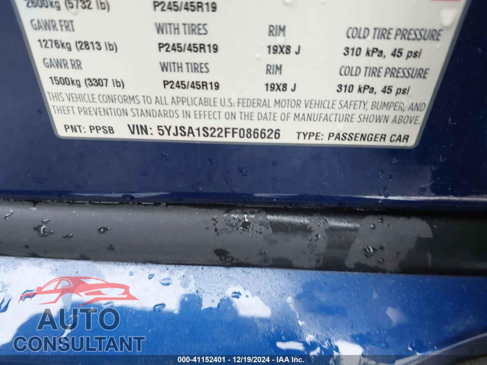 TESLA MODEL S 2015 - 5YJSA1S22FF086626