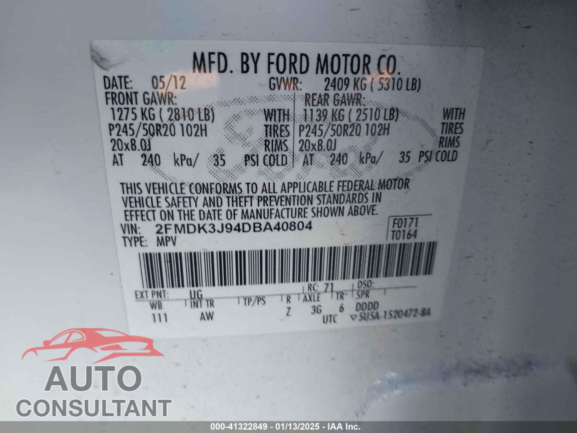 FORD EDGE 2013 - 2FMDK3J94DBA40804