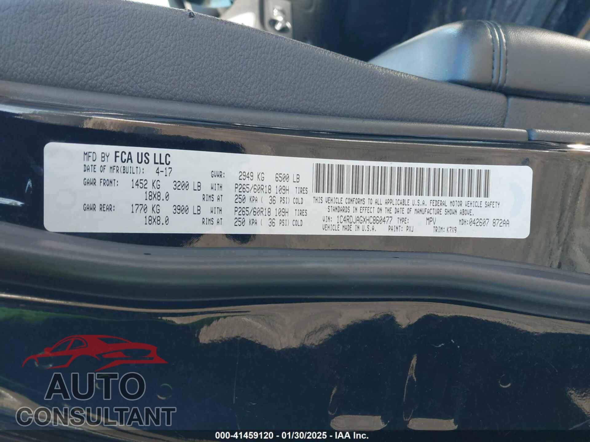 DODGE DURANGO 2017 - 1C4RDJAGXHC860477