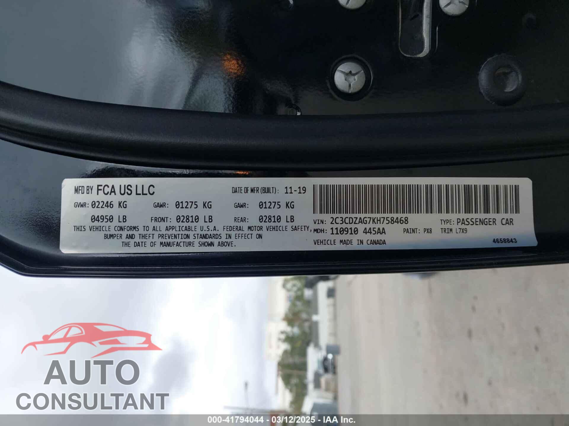 DODGE CHALLENGER 2019 - 2C3CDZAG7KH758468