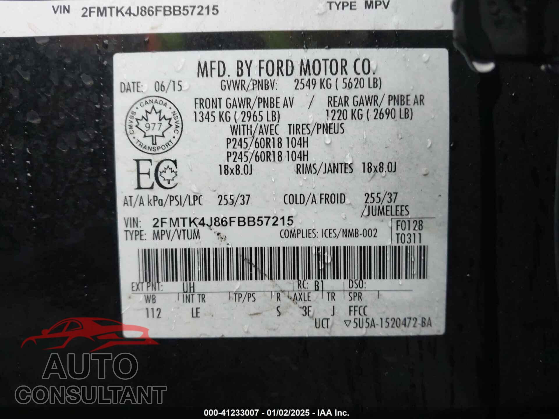 FORD EDGE 2015 - 2FMTK4J86FBB57215