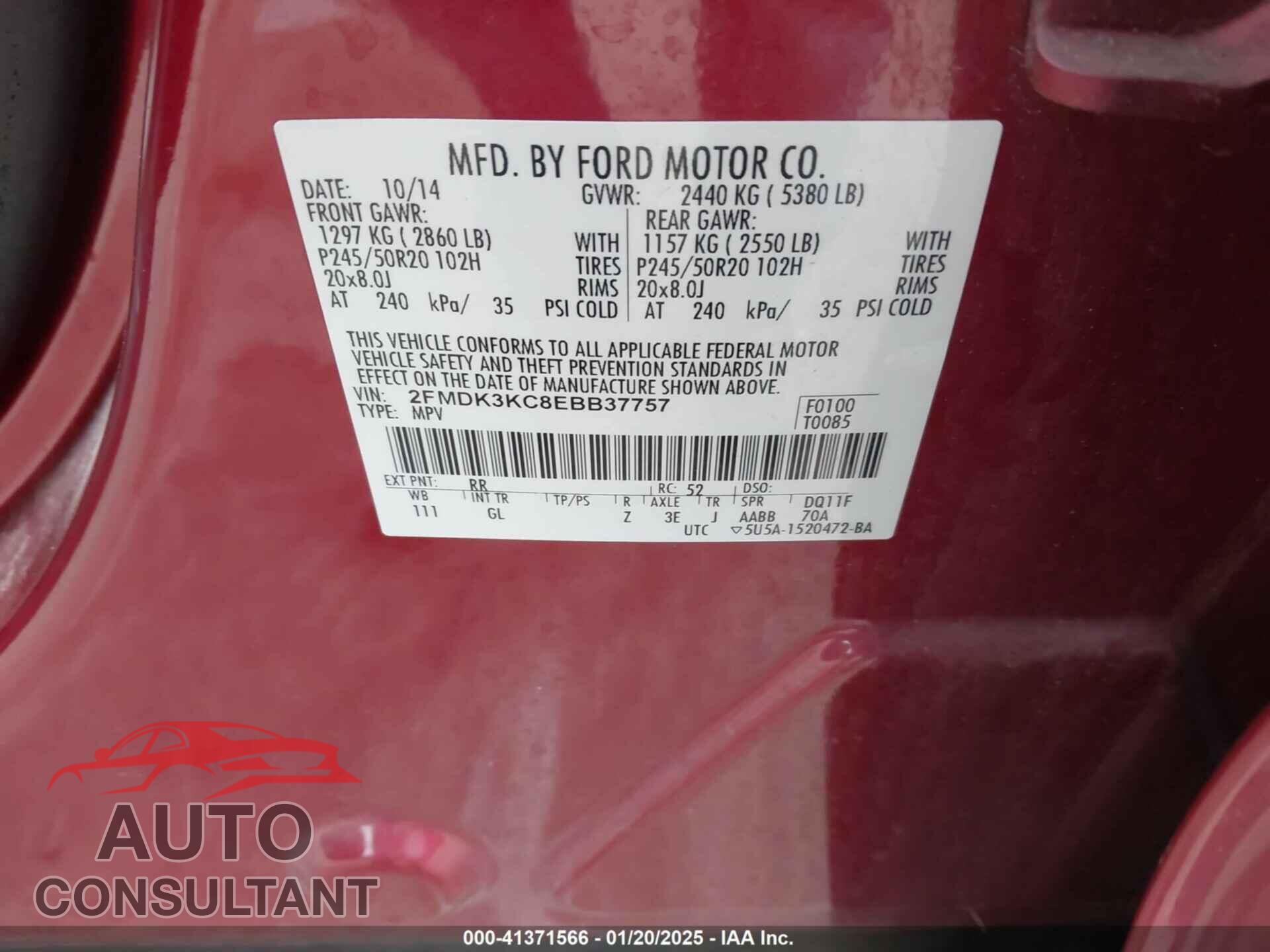 FORD EDGE 2014 - 2FMDK3KC8EBB37757